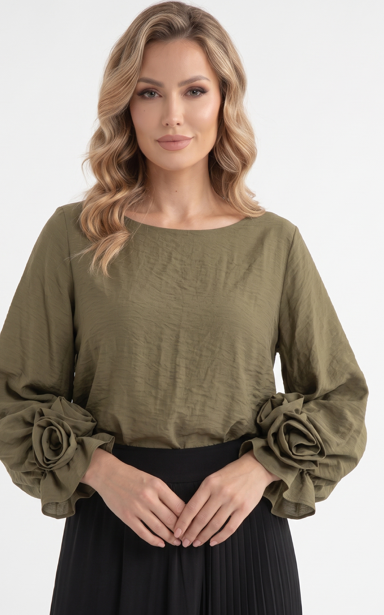 Bluza din batist cu trandafiri Genevie kaki [4]