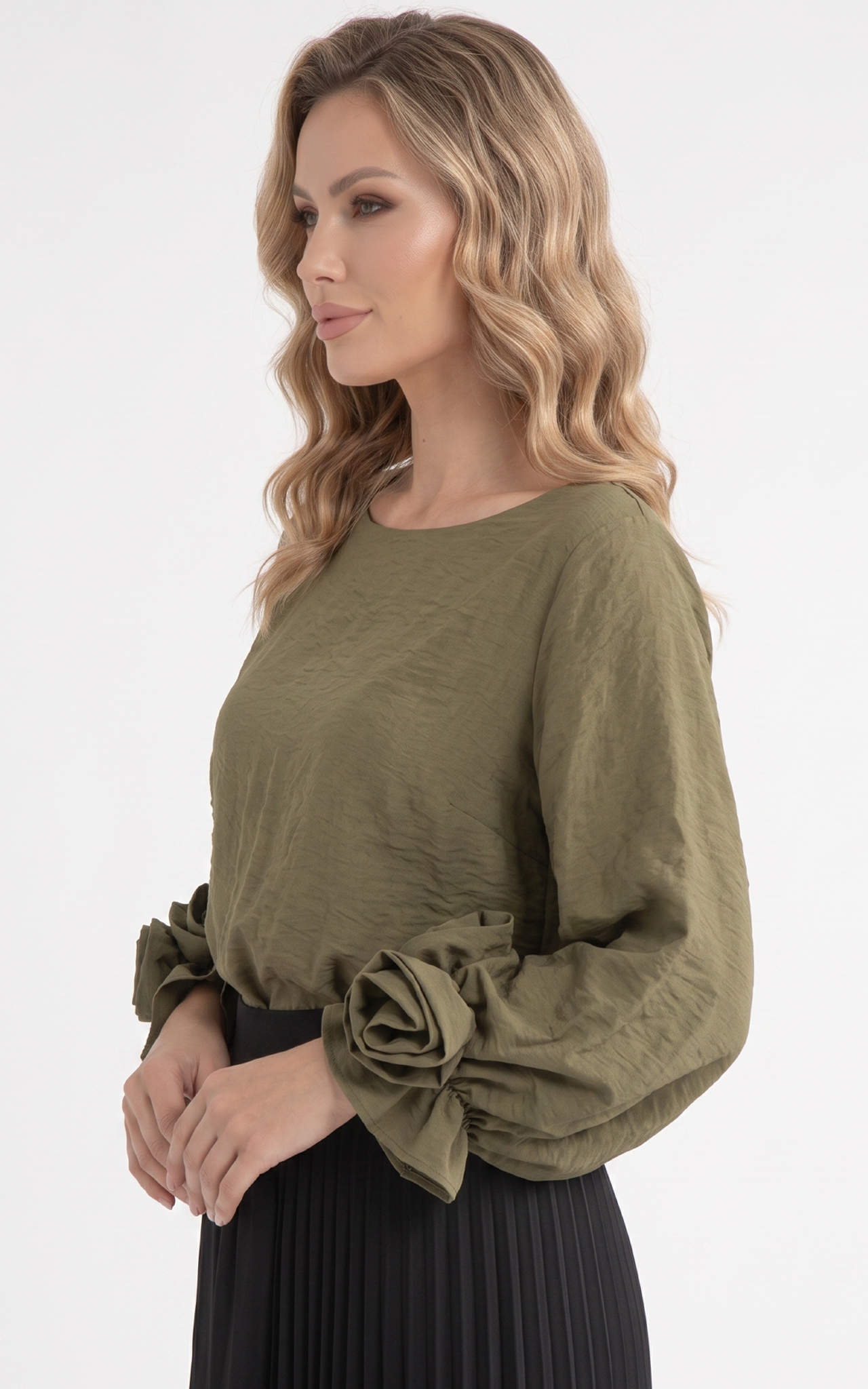 Bluza din batist cu trandafiri Genevie kaki [5]