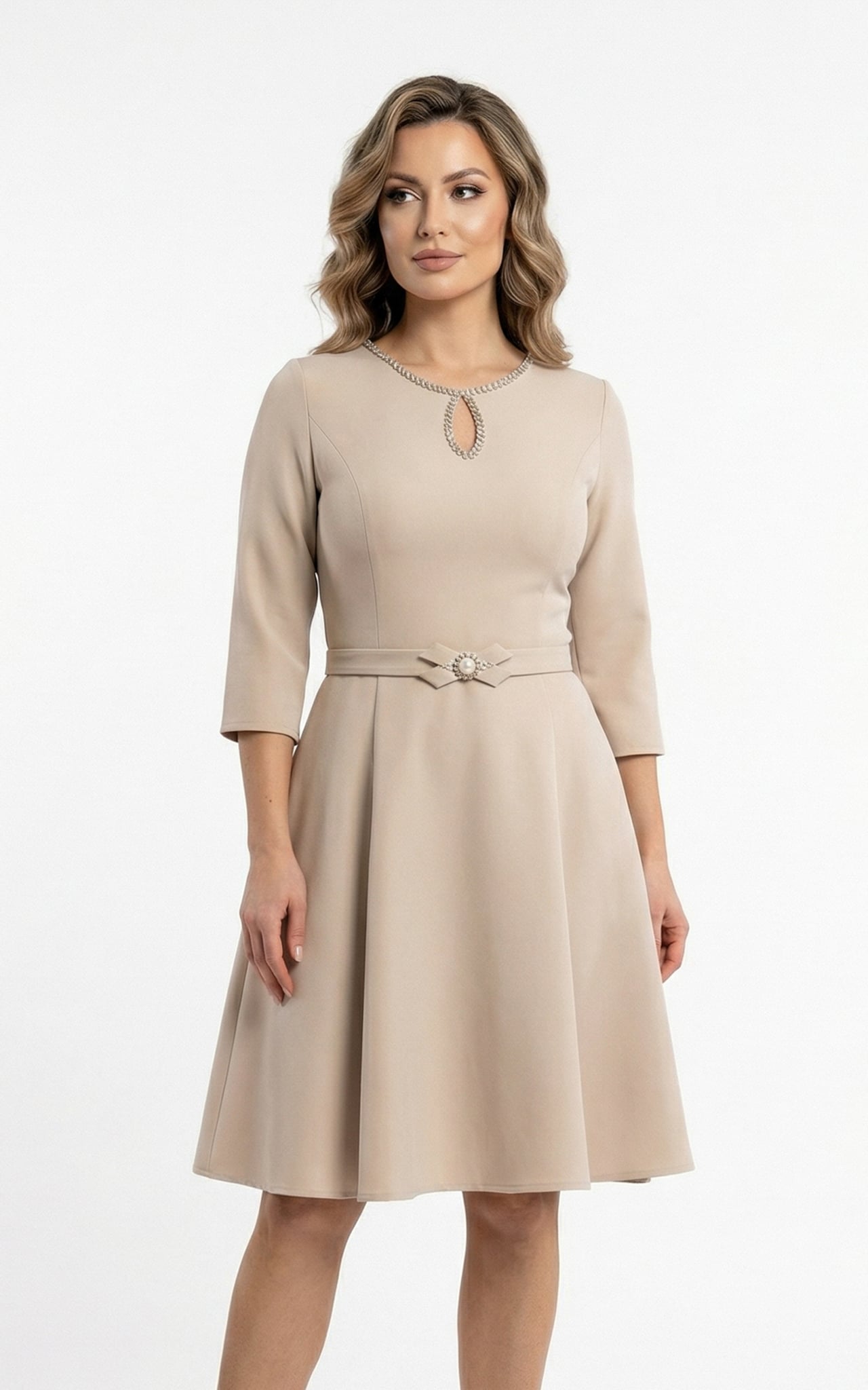 Rochii fabricate in Romania - Rochie Galaxy scurta bej