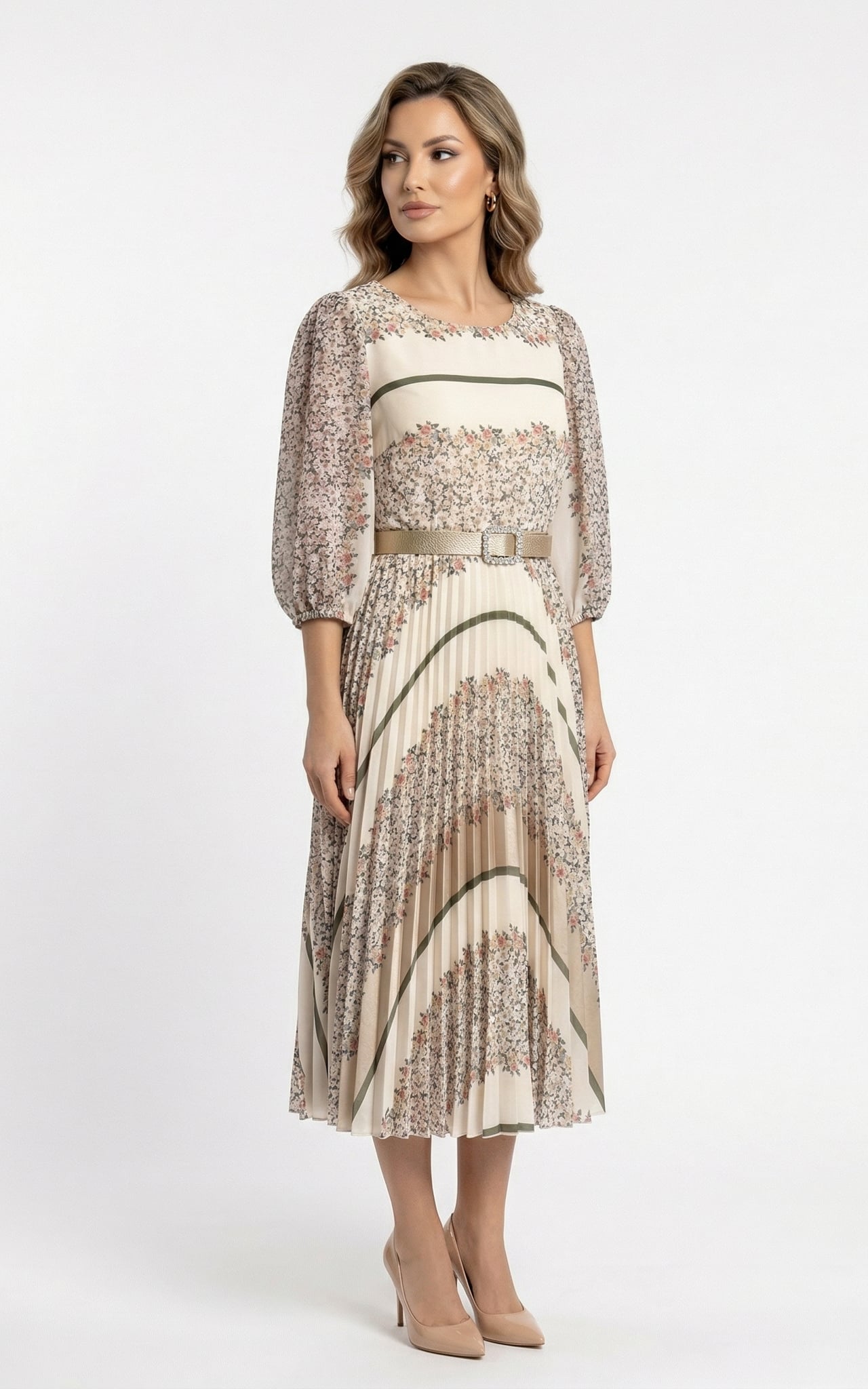 Rochii fabricate in Romania - Rochie Gwenevere midi bej