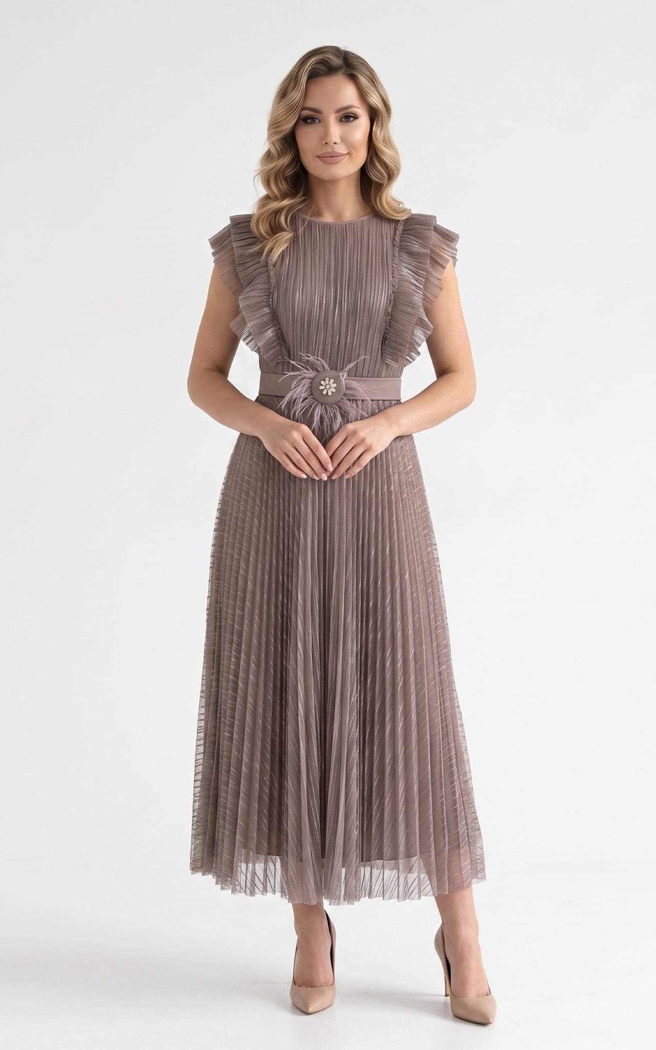 Femei - Rochie de toamnă Gypsy midi mov-mocca