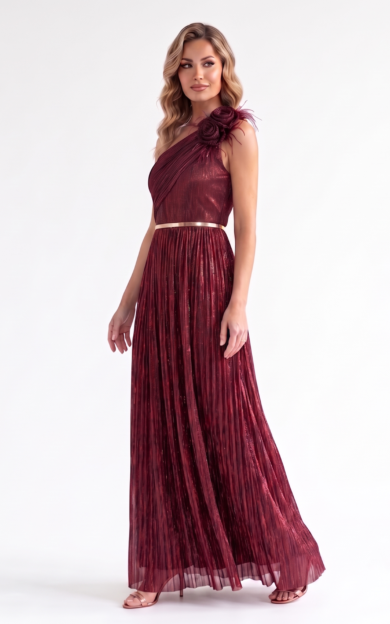 Rochie de vara, din voal vaporos cu elastic in talie Hayley lunga bordo [2]