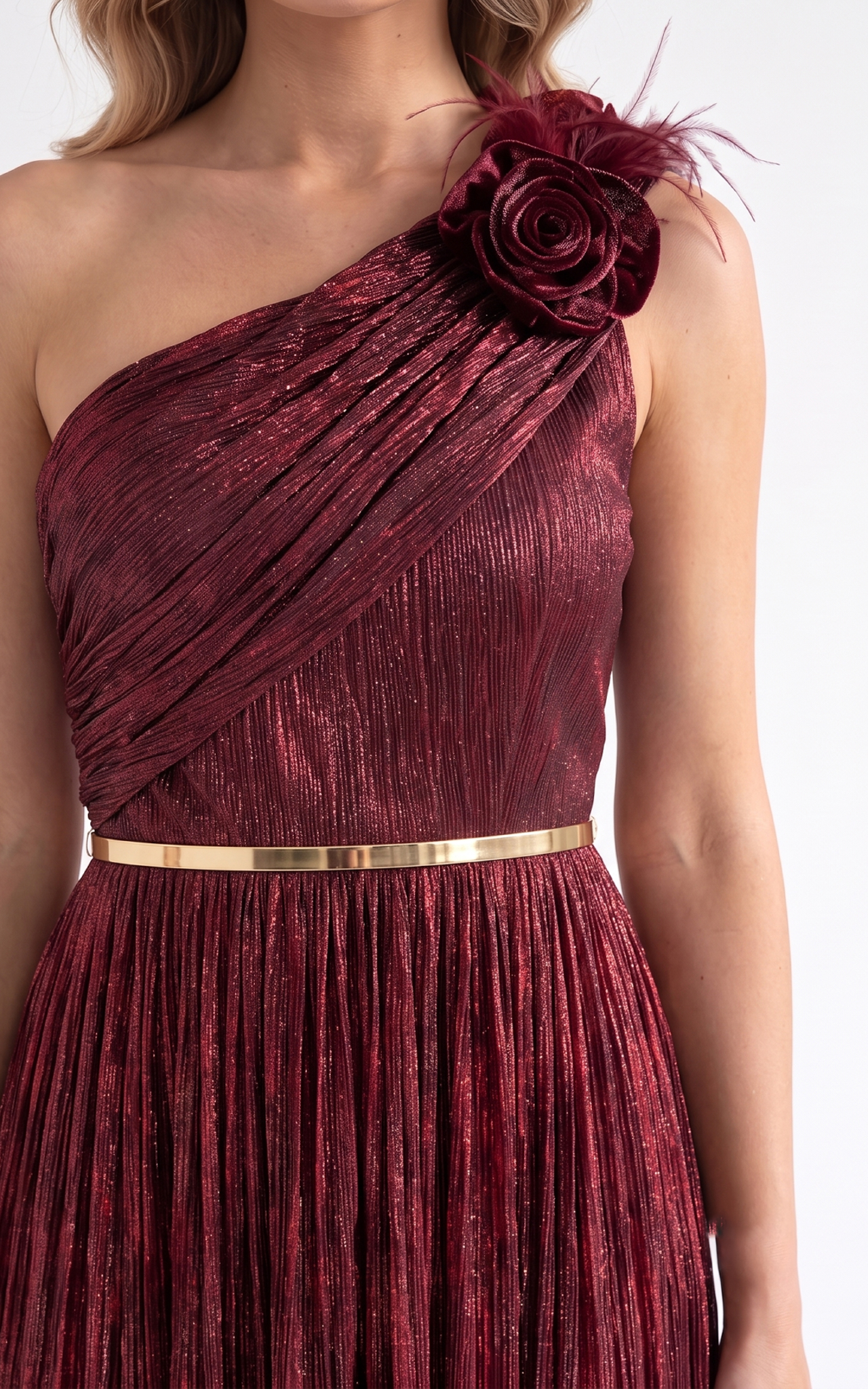 Rochie de vara, din voal vaporos cu elastic in talie Hayley lunga bordo [3]