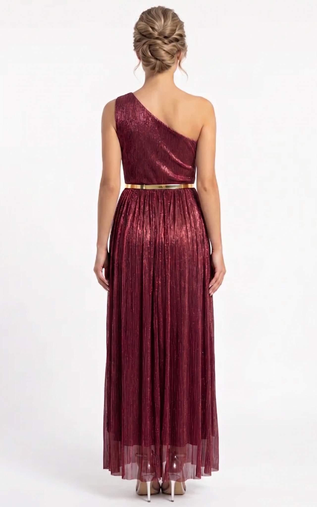 Rochie de vara, din voal vaporos cu elastic in talie Hayley lunga bordo [4]