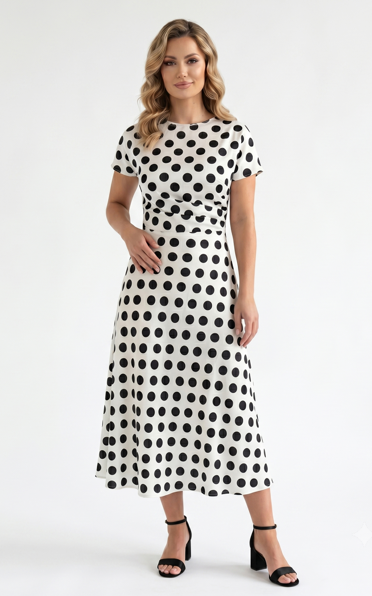 Rochie Harlee midi alba cu buline [1]