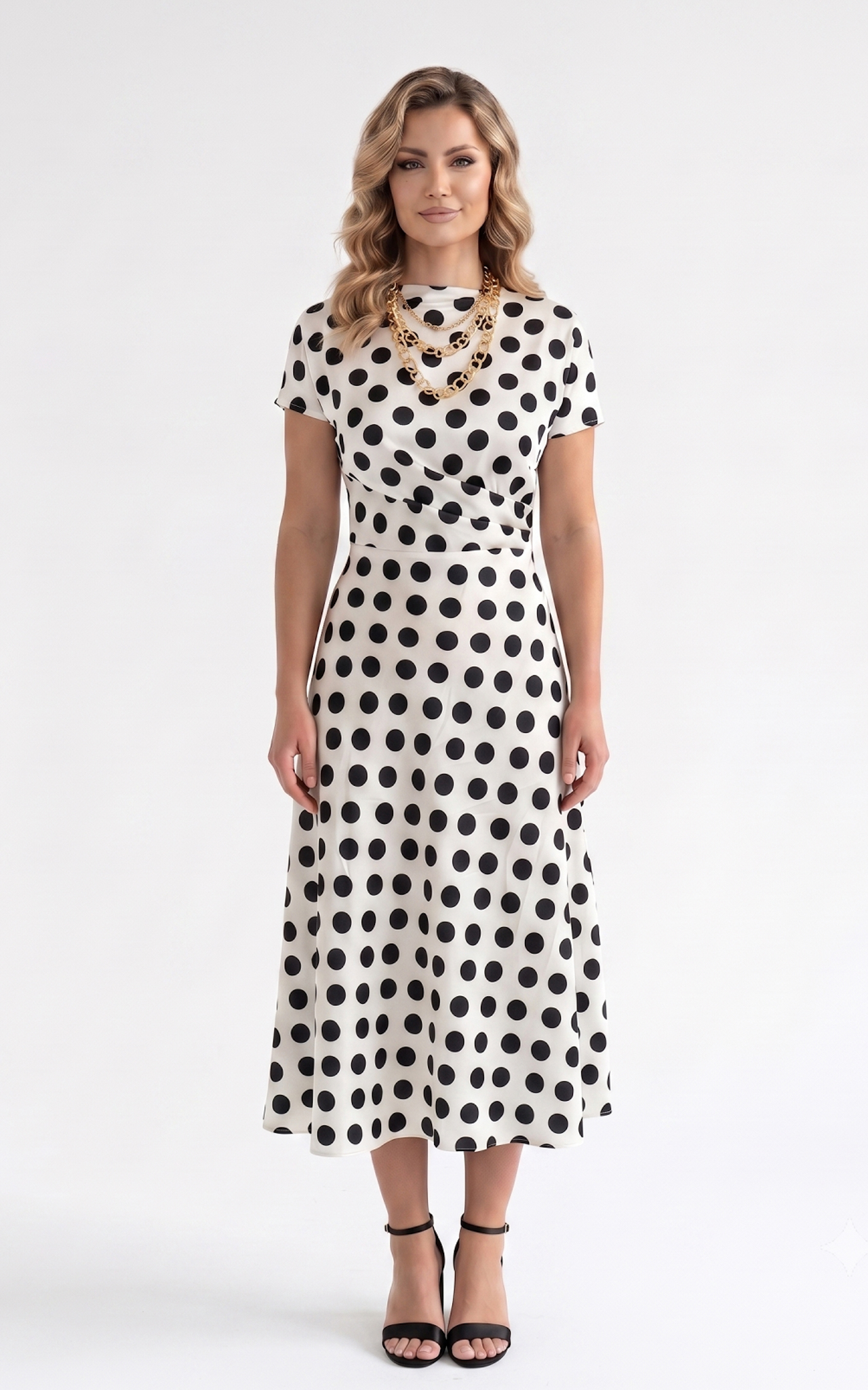 Rochie Harlee midi alba cu buline [2]