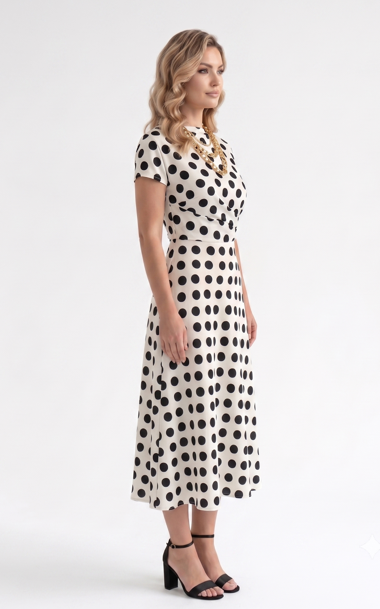 Rochie Harlee midi alba cu buline [3]