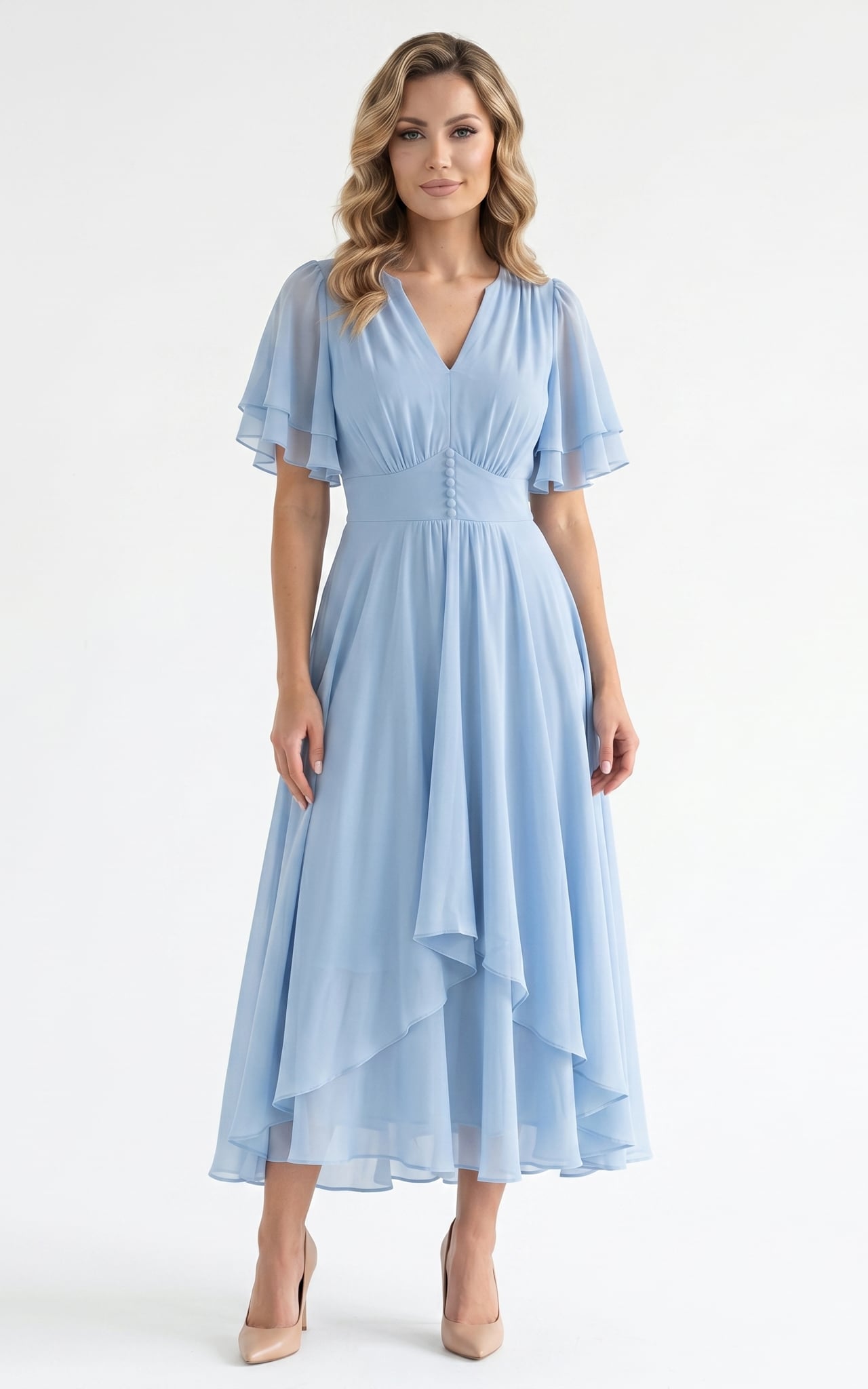 Rochii de nunta - Rochie din voal fluid Harriet midi bleu