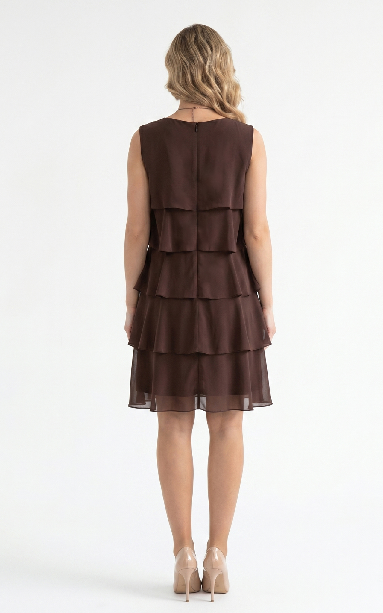 Rochie din batist Harlynn scurta maro [4]