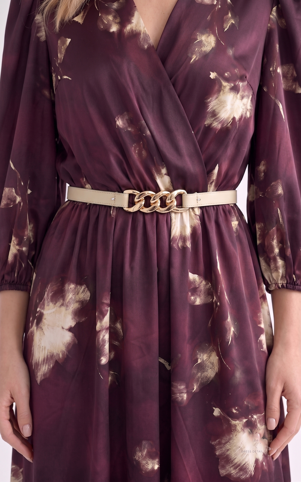 Rochie de vara, din satin subtire cu elastic in talie Hayes midi bordo [3]