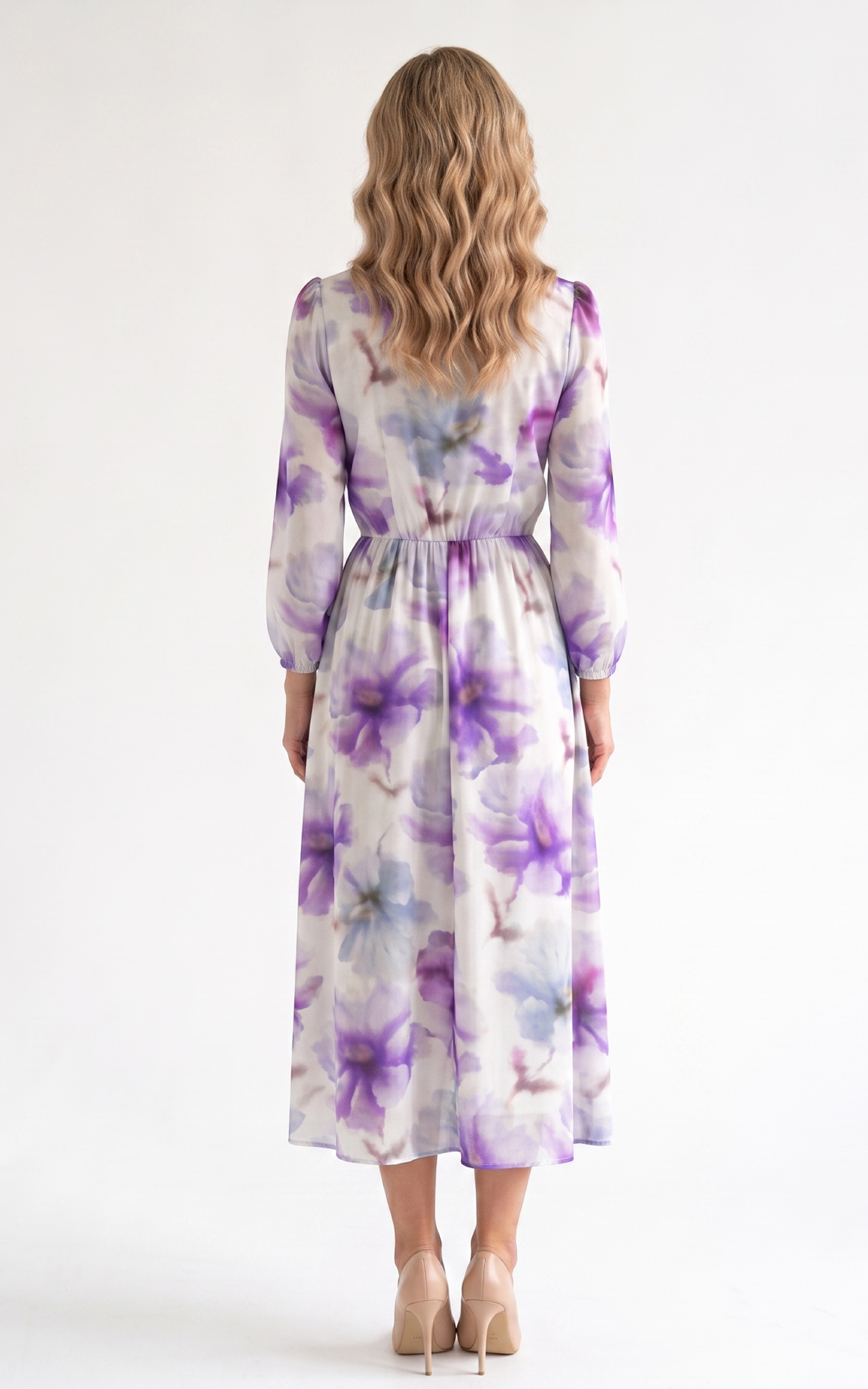 Rochie de vara, din satin subtire cu elastic in talie Hayes midi mov [3]