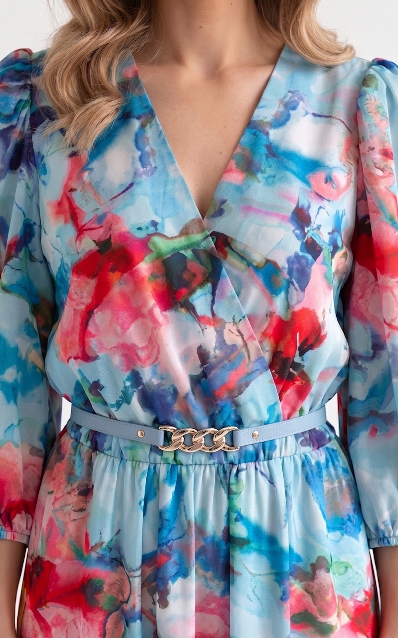 Rochie de vara, din satin subtire cu elastic in talie Hayes midi albastra [3]