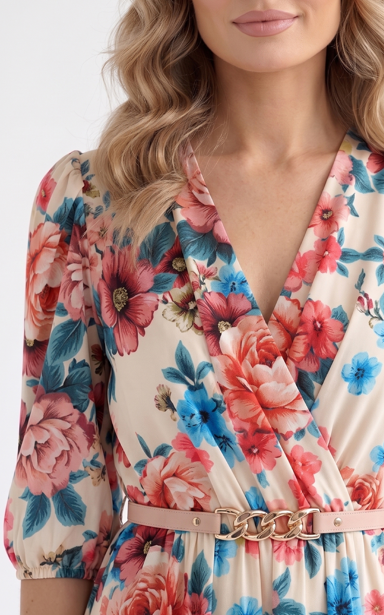 Rochie de vara, din satin subtire cu elastic in talie Hayes midi crem [3]