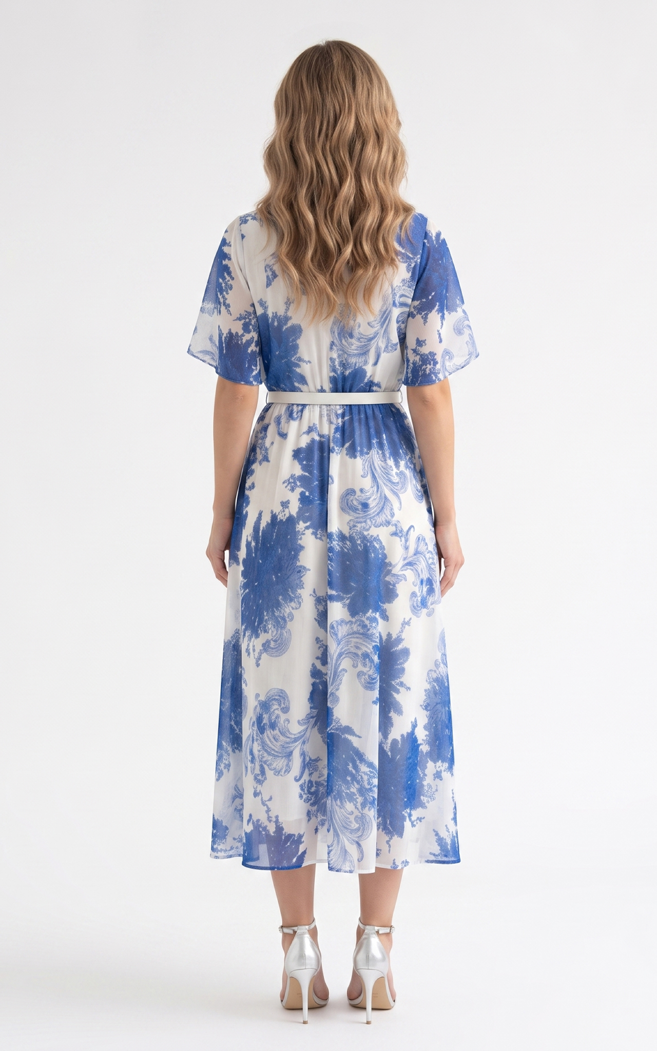 Rochie de vara, din voal vaporos cu elastic in talie Harmonie midi albastra [4]