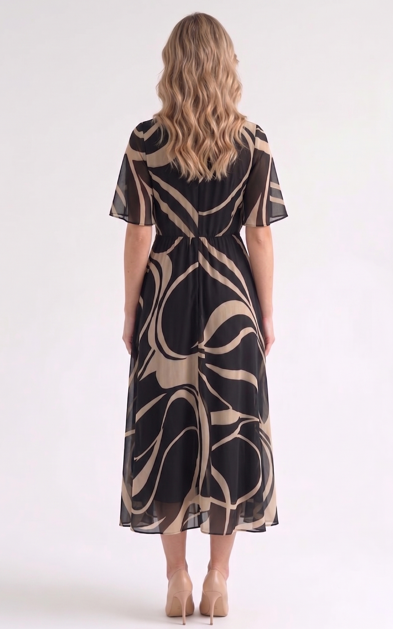 Rochie de vara, din voal vaporos cu elastic in talie Harmonie midi neagra [4]