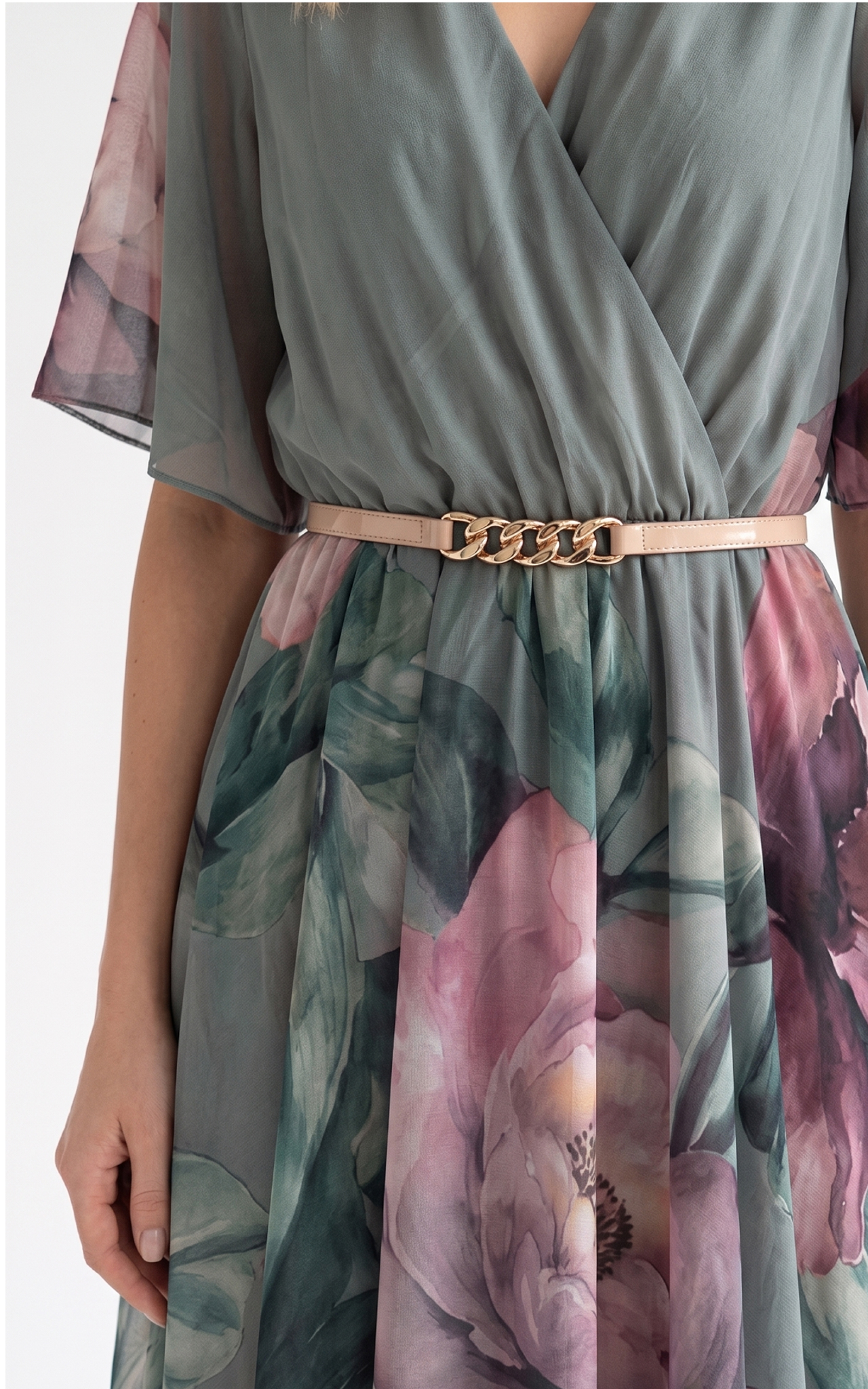 Rochie de vara, din voal vaporos cu elastic in talie Harmonie midi vernil [3]