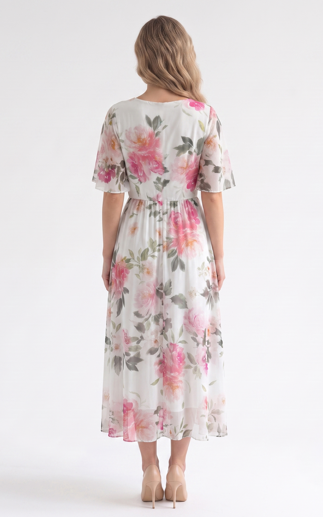 Rochie de vara, din voal vaporos cu elastic in talie Harmonie midi alba [4]