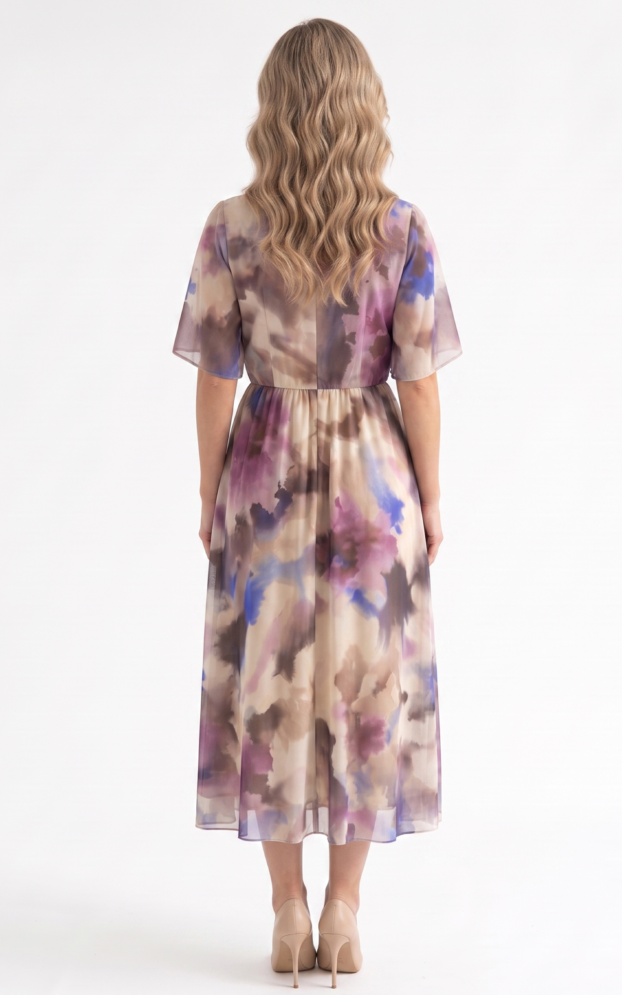 Rochie de vara, din voal vaporos cu elastic in talie Harmonie midi mov [4]