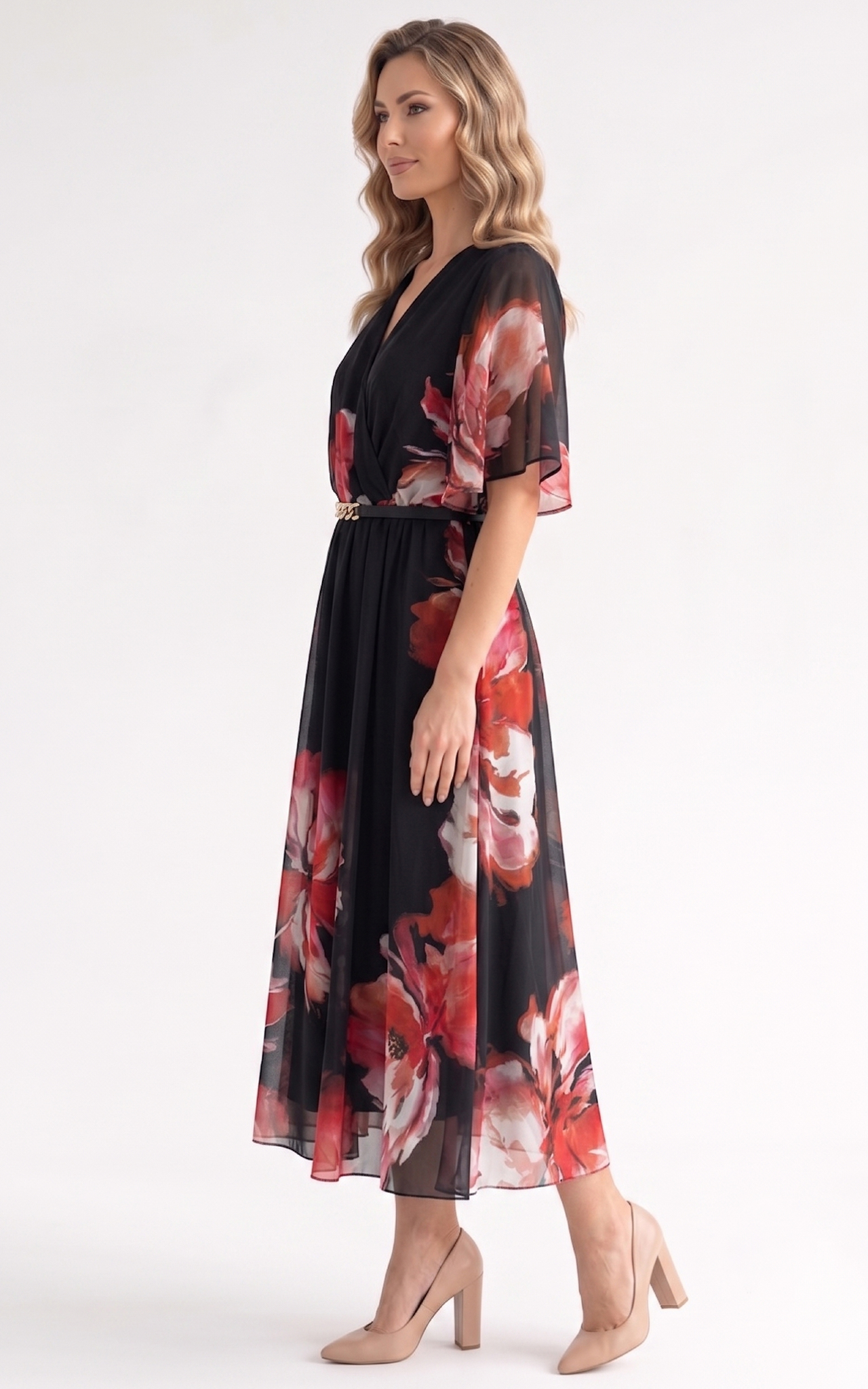 Rochie de vara Harmonie midi negru hibiscus [3]