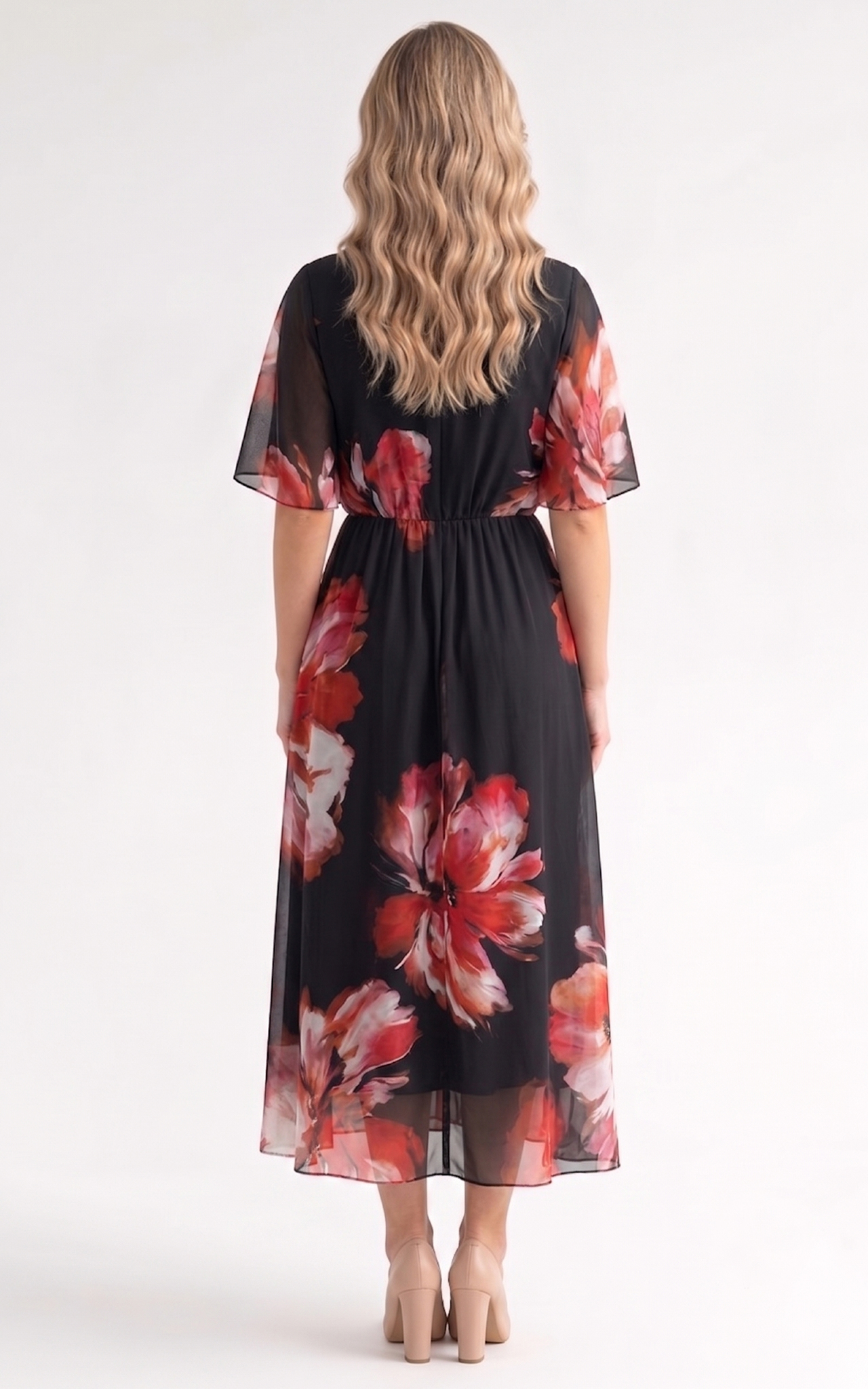 Rochie de vara Harmonie midi negru hibiscus [4]