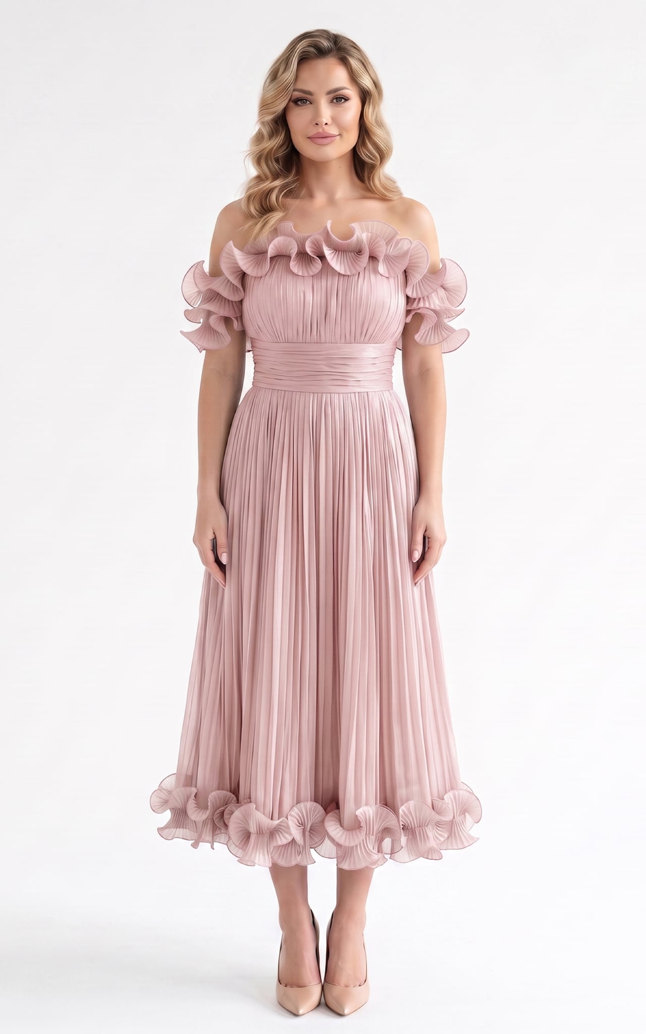 Rochii - Rochie Haya midi pudra