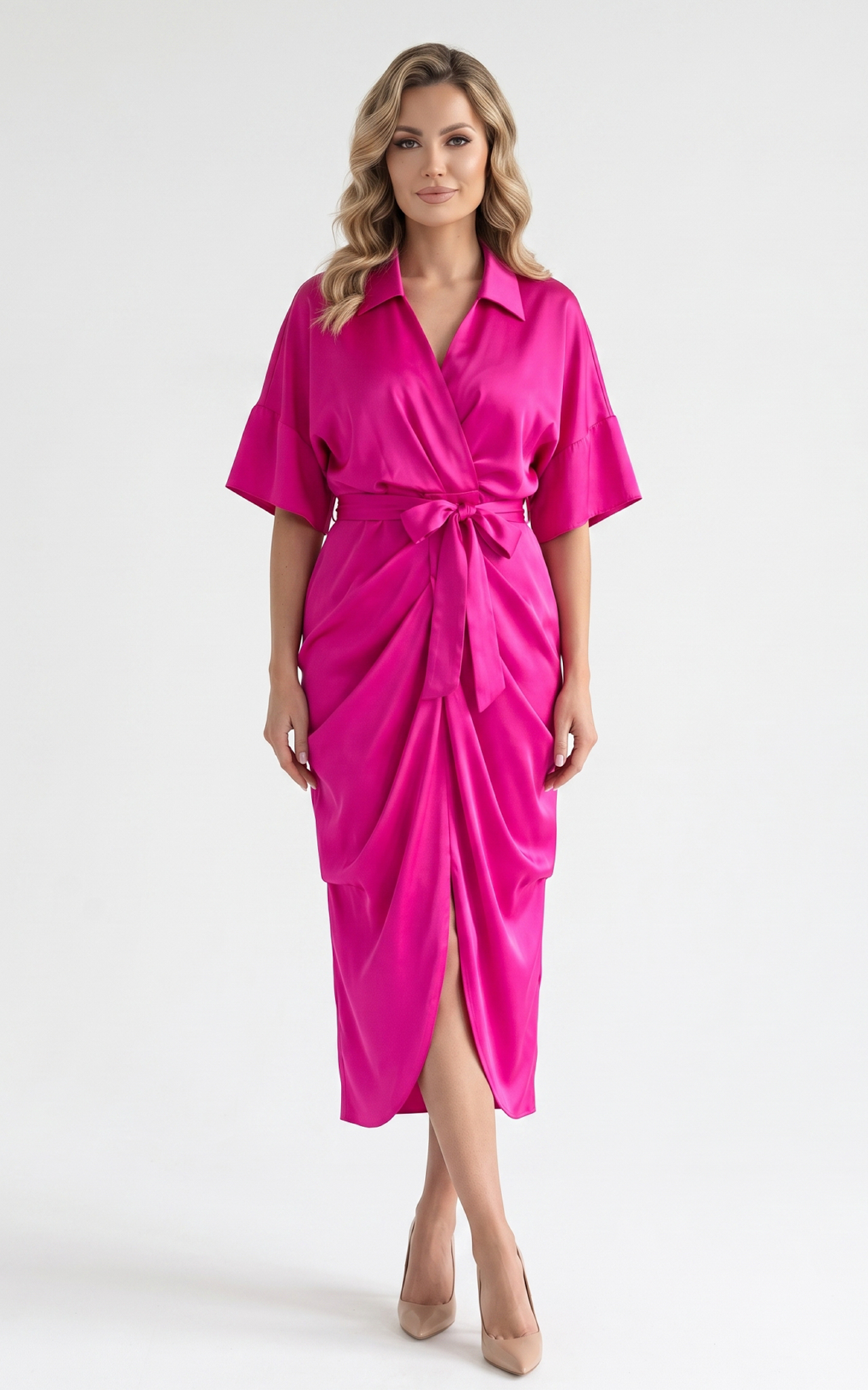 Nou - Rochie de vara, din voal vaporos cu elastic in talie Haylie fucsia