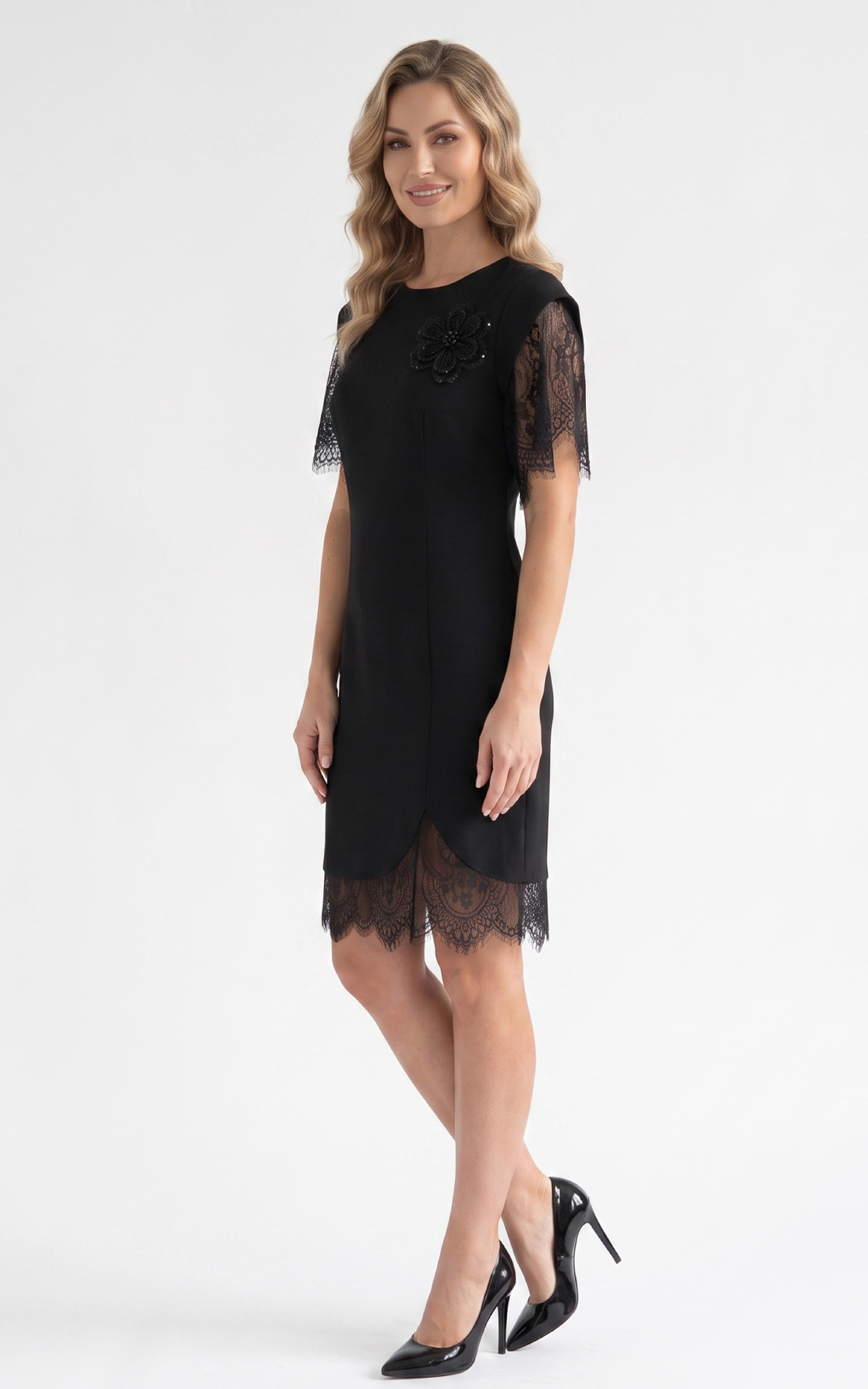 Rochie din stofa cu dantela Haylen neagra [4]
