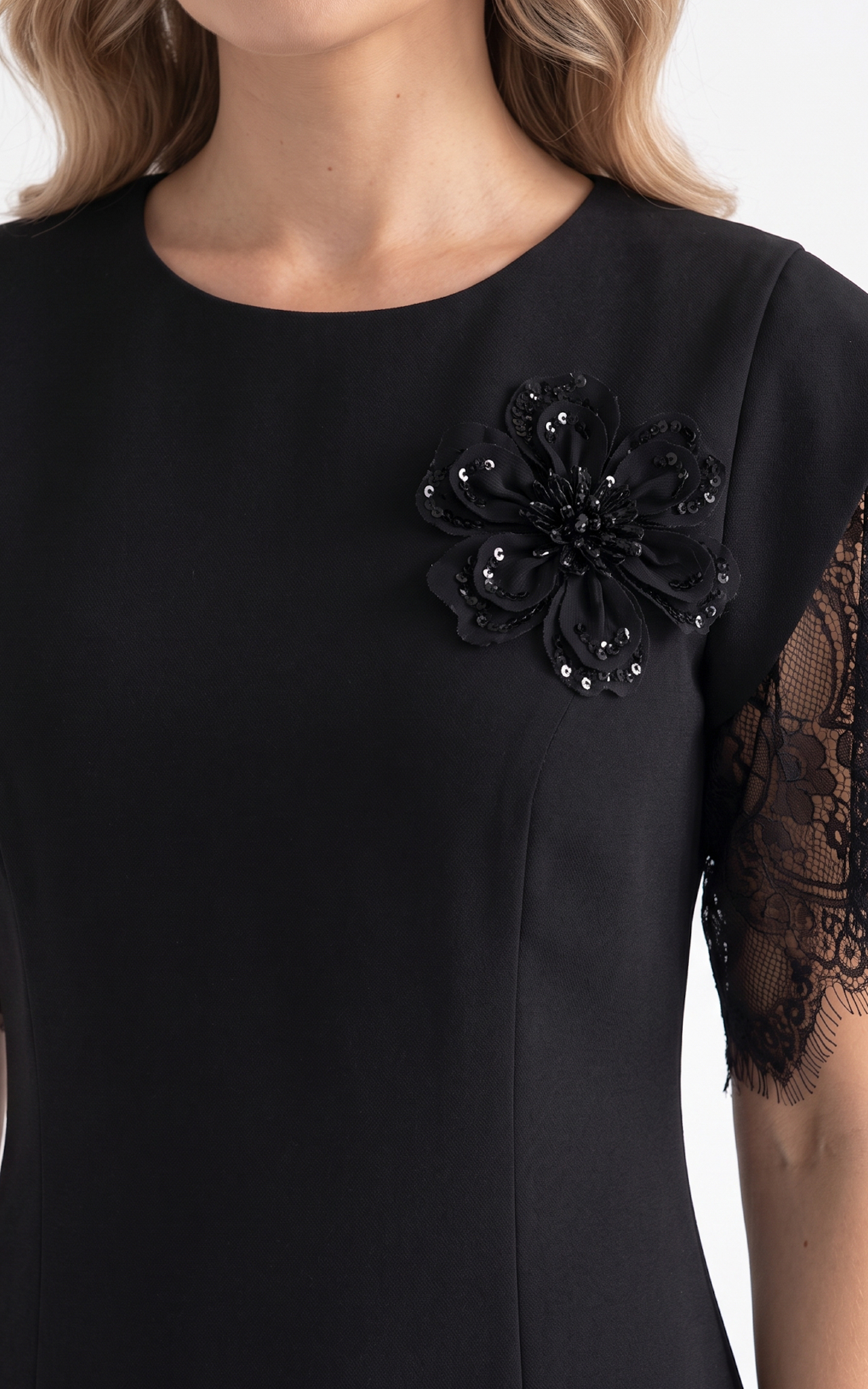 Rochie din stofa cu dantela Haylen neagra [5]