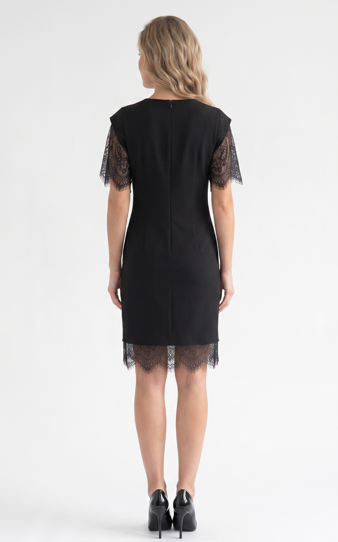Rochie din stofa cu dantela Haylen neagra [6]