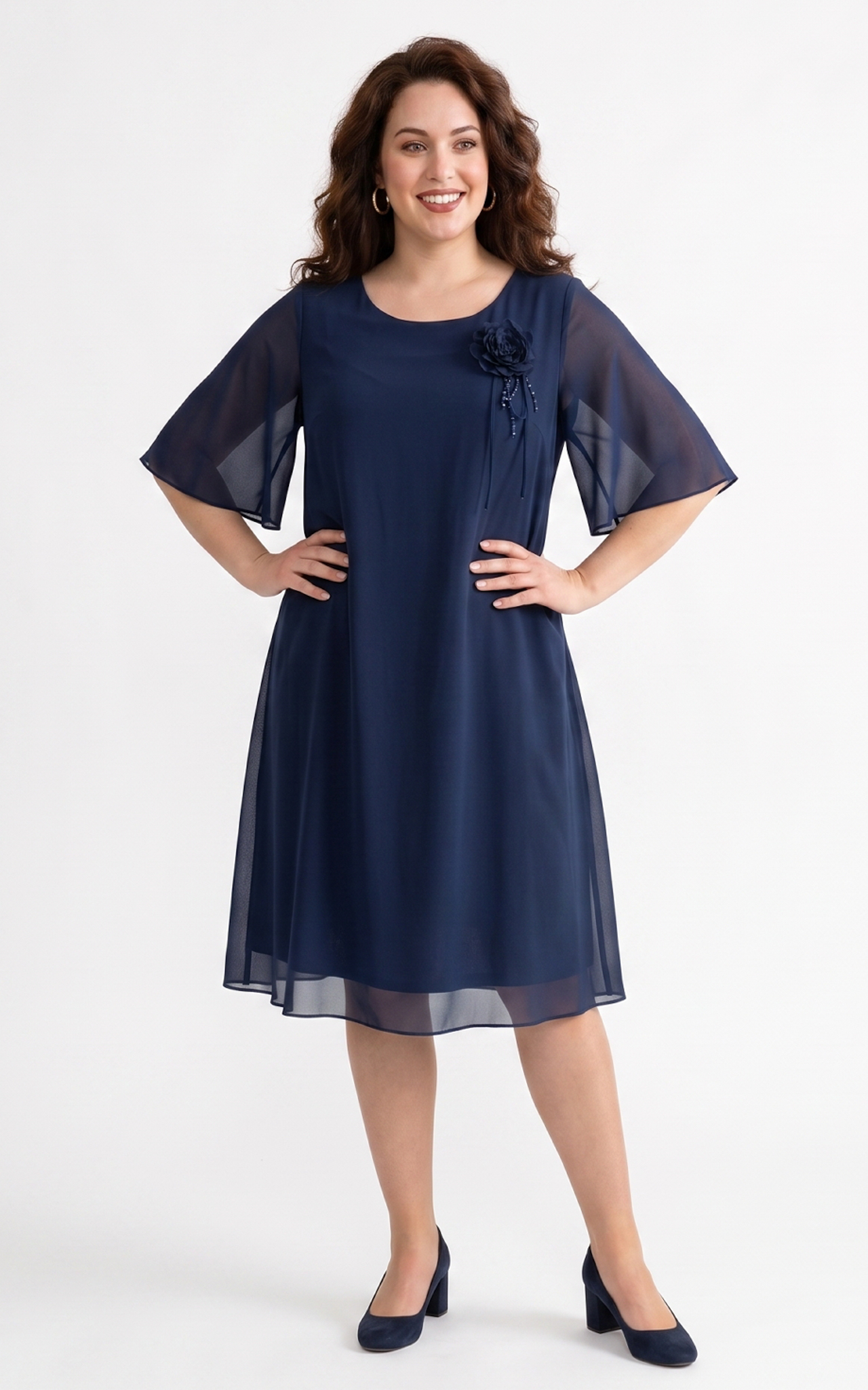 Nou - Rochie de vara, din voal vaporos cu elastic in talie Hudsyn bleumarin