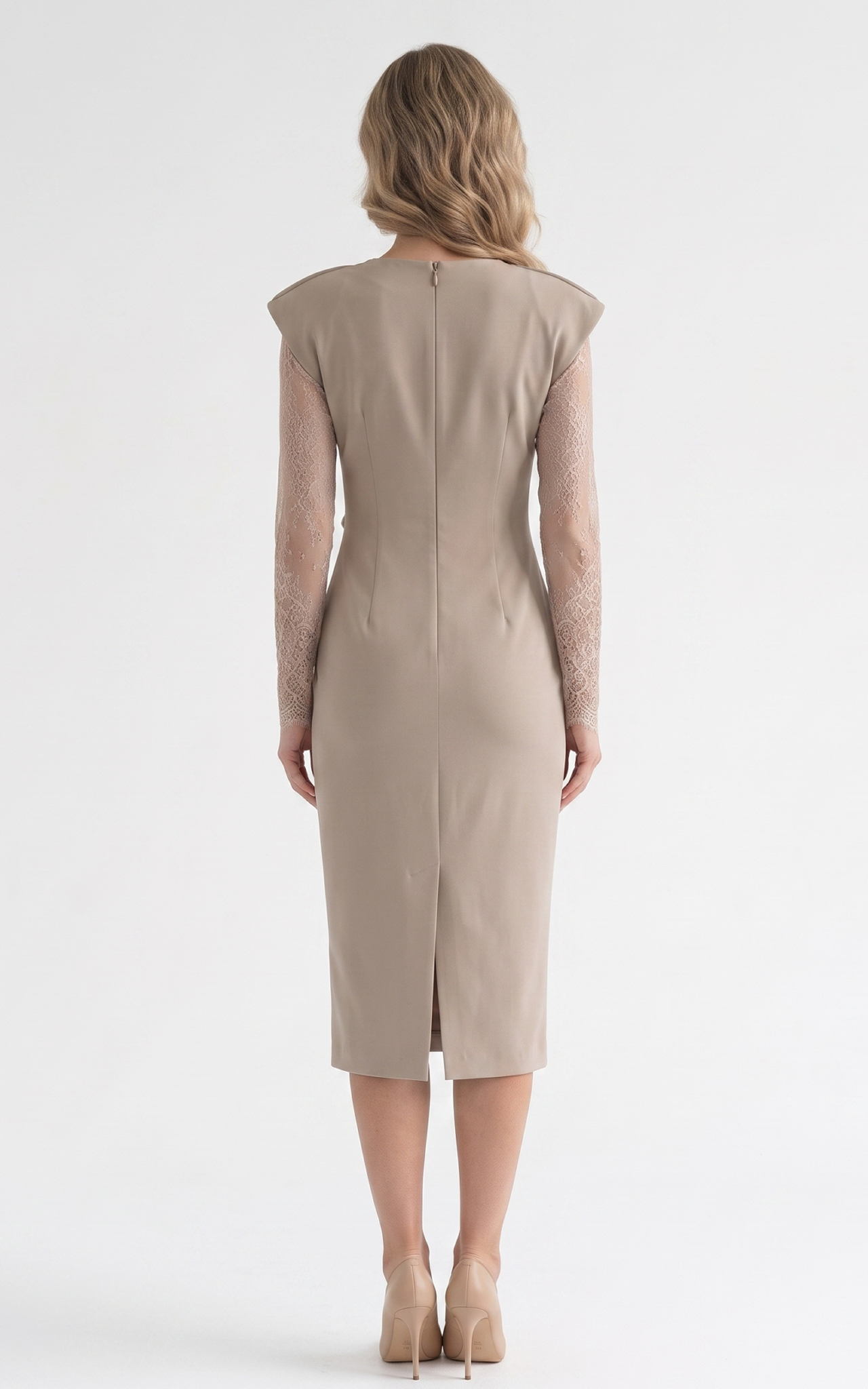 Rochie din stofa cu dantela Hayzel bej [4]