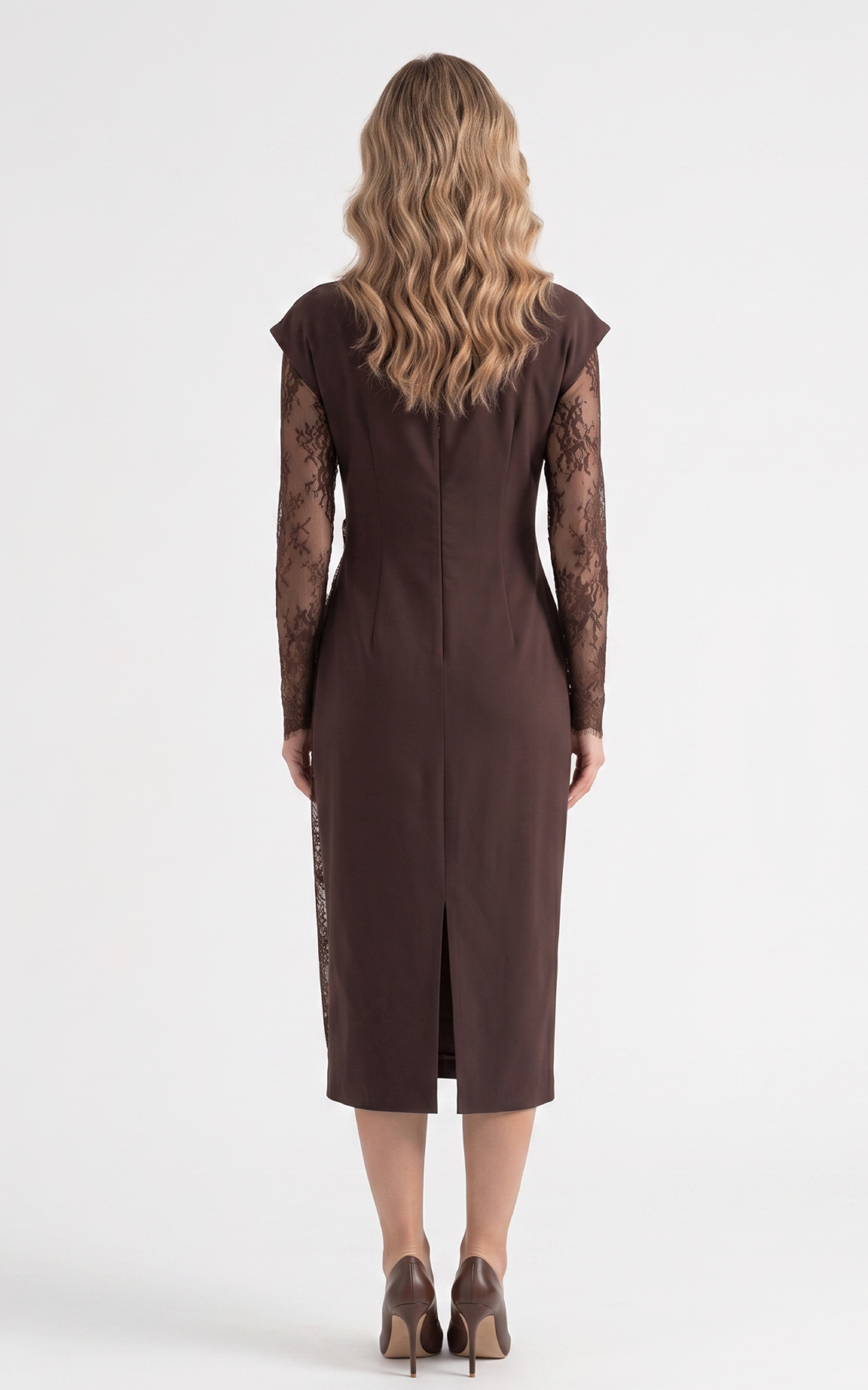 Rochie din stofa cu dantela Hayzel maro [5]