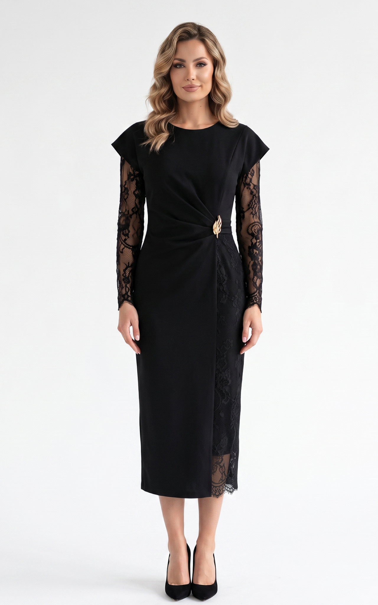 Rochie din stofa cu dantela Hayzel neagra [3]