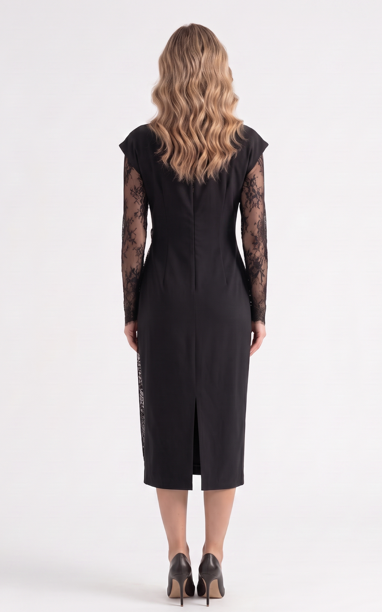Rochie din stofa cu dantela Hayzel neagra [4]