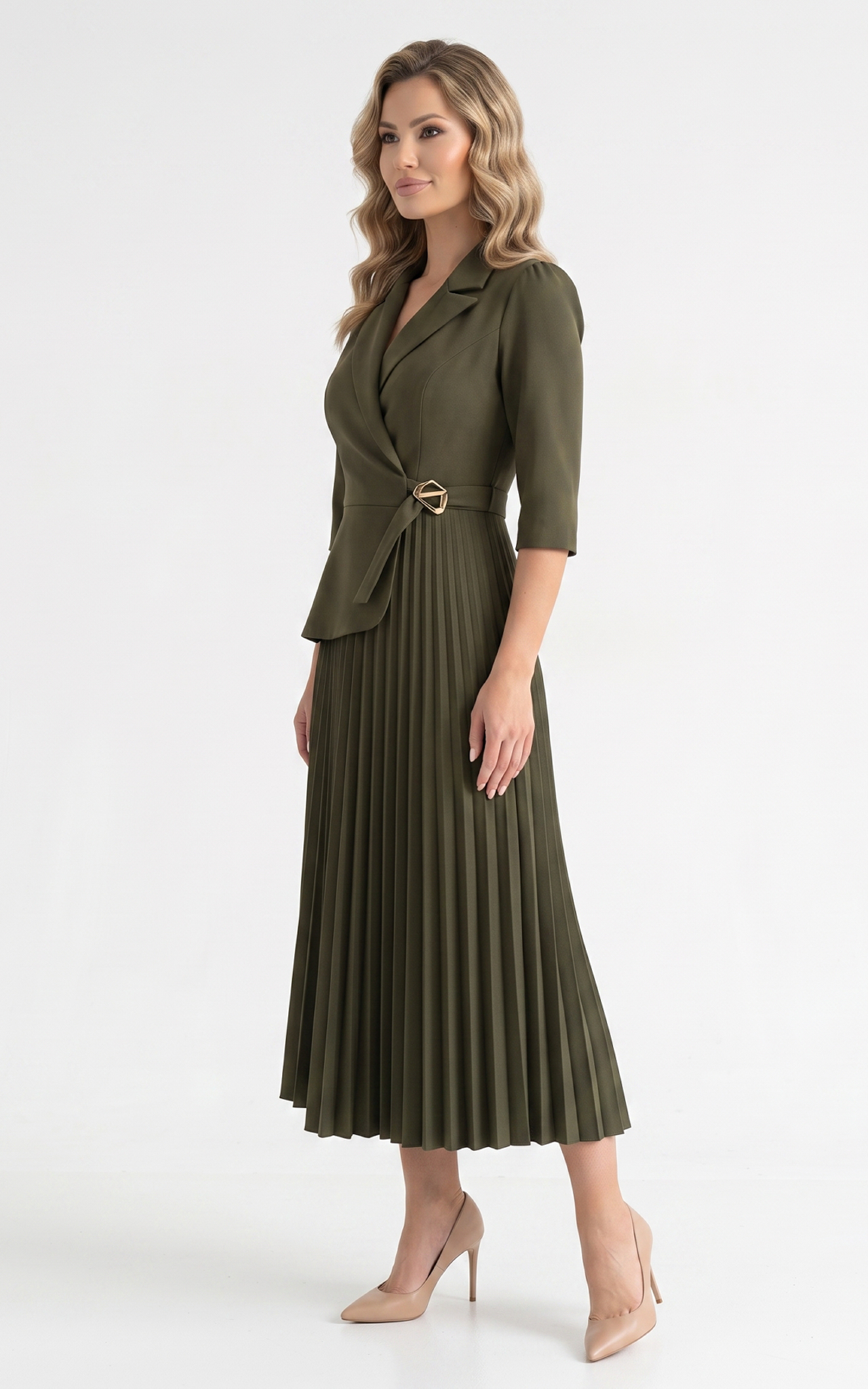Rochie din stofa Hayven kaki [2]
