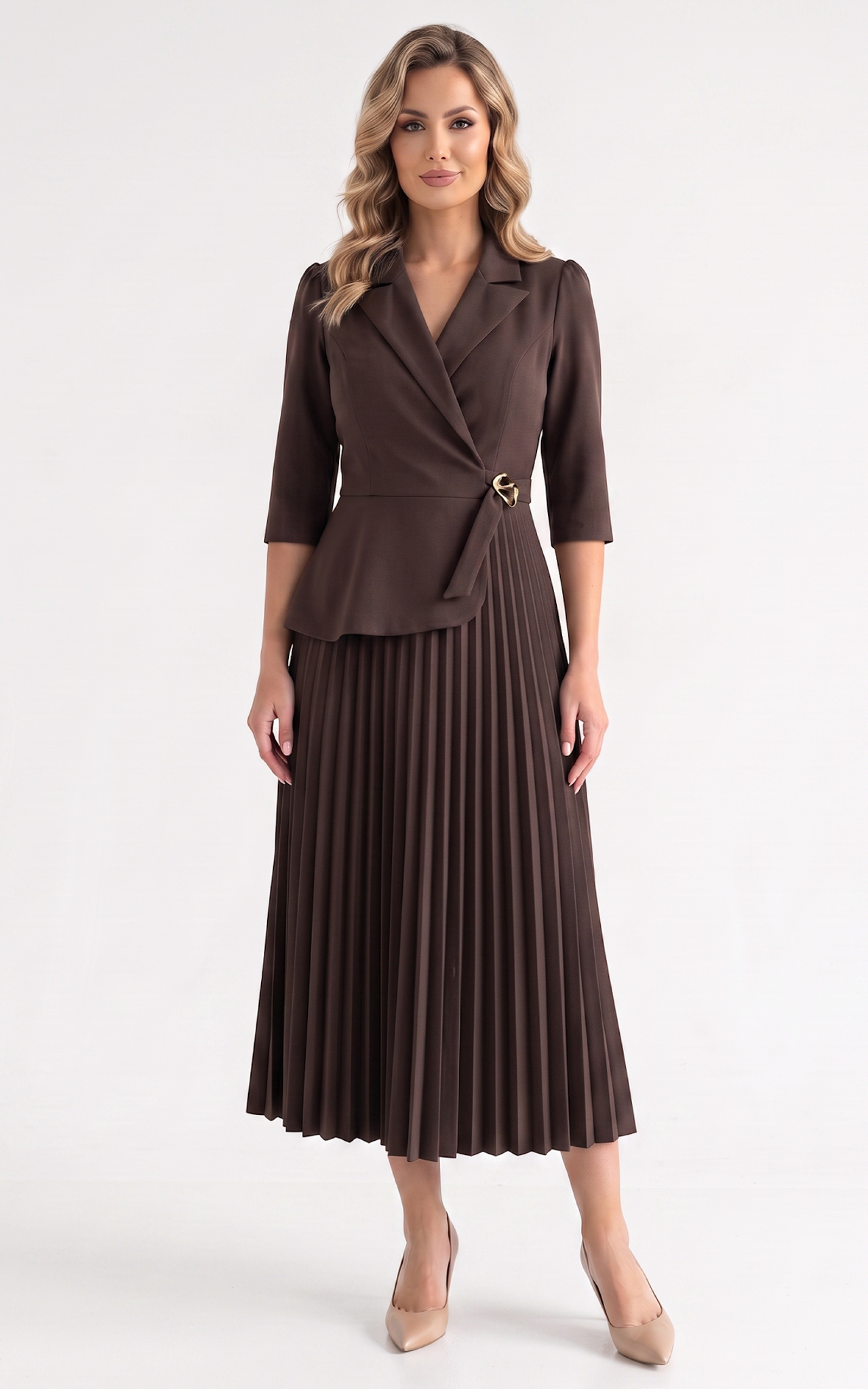 Nou - Rochie de vara, din voal vaporos cu elastic in talie Hayven maro
