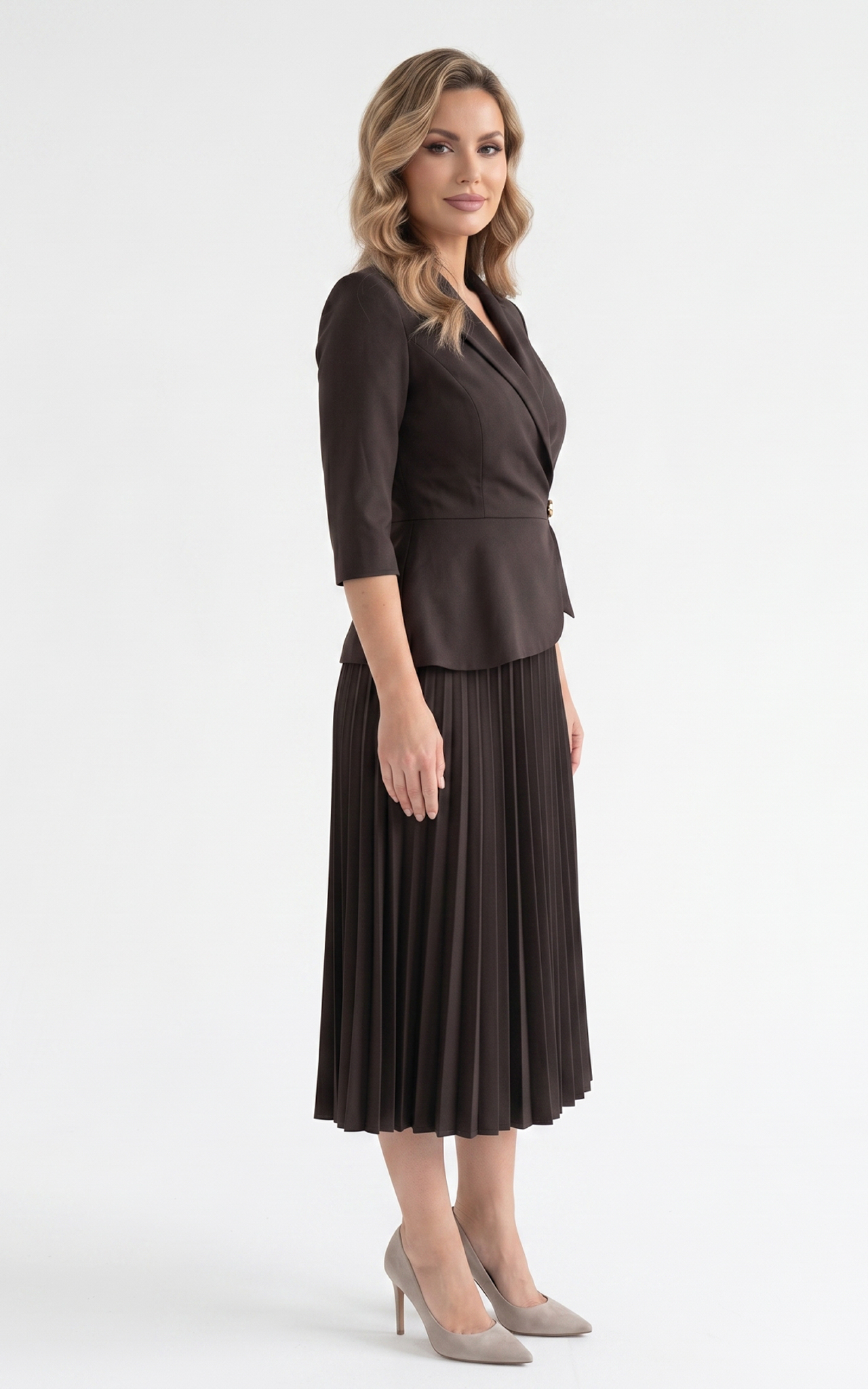 Rochie din stofa Hayven maro [2]
