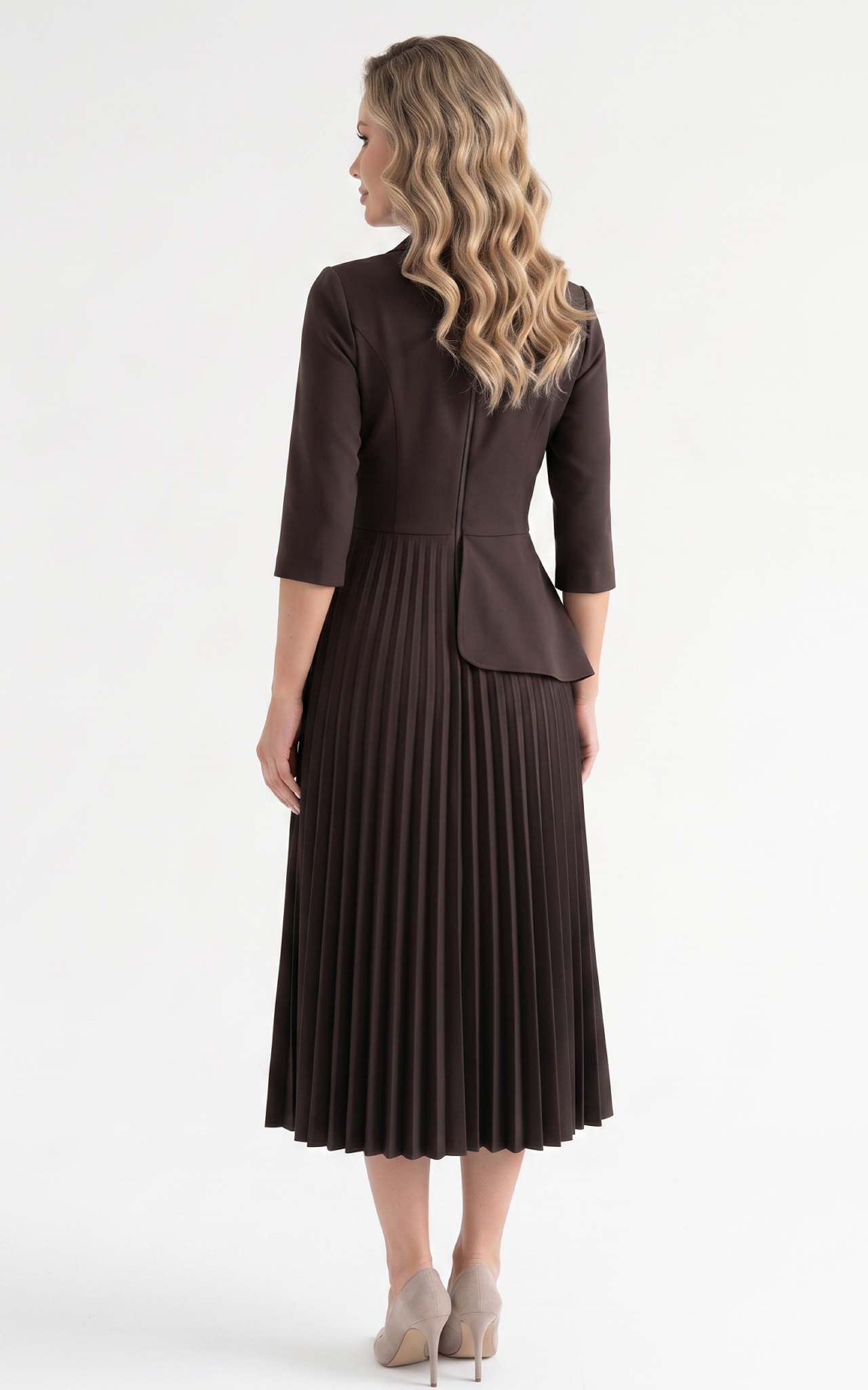 Rochie din stofa Hayven maro [4]