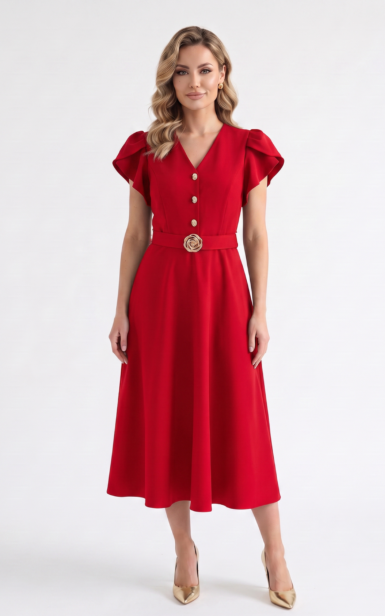 Nou - Rochie de vara, din voal vaporos cu elastic in talie Huxley rosie