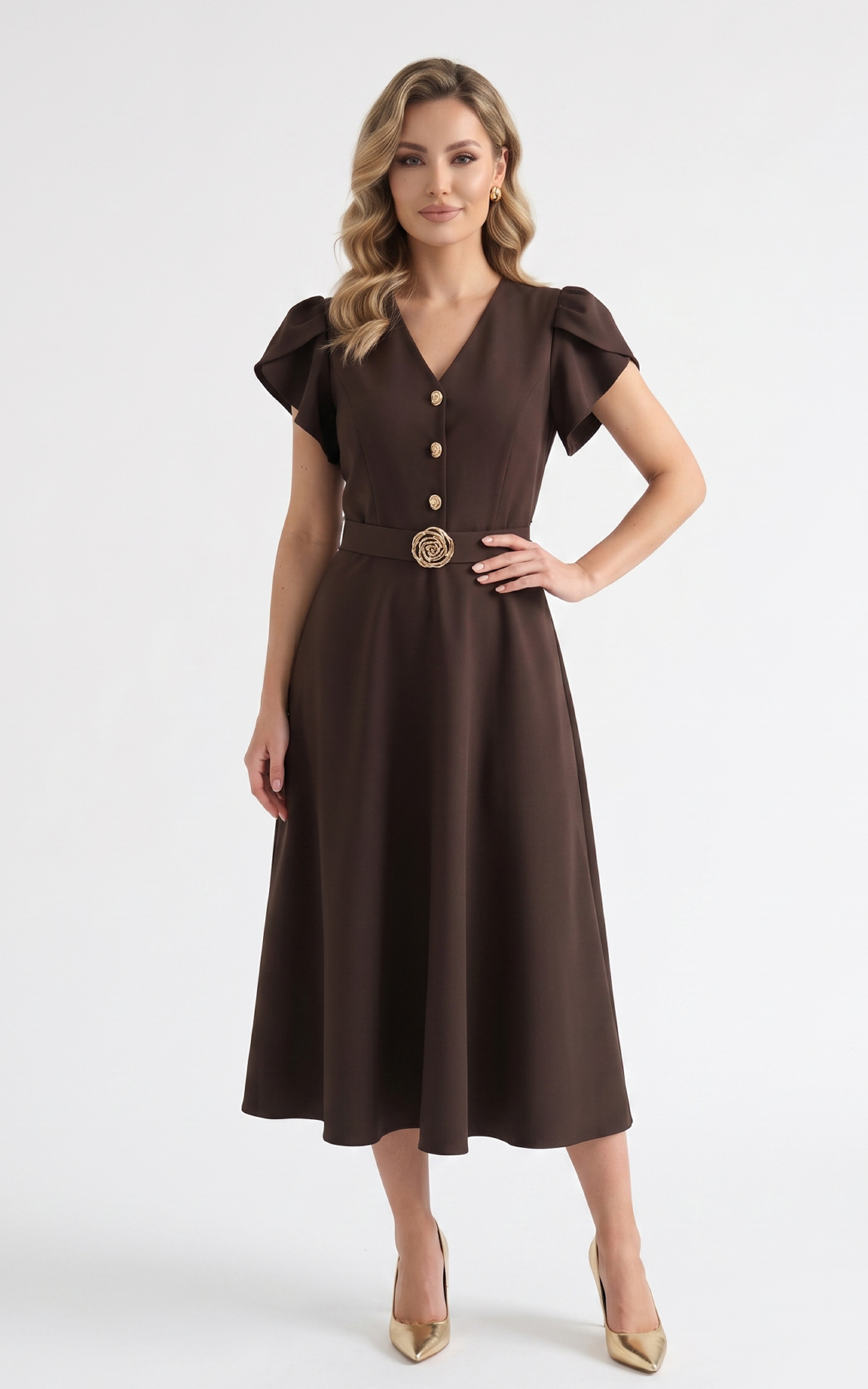 Rochie din stofa Huxley maro [1]