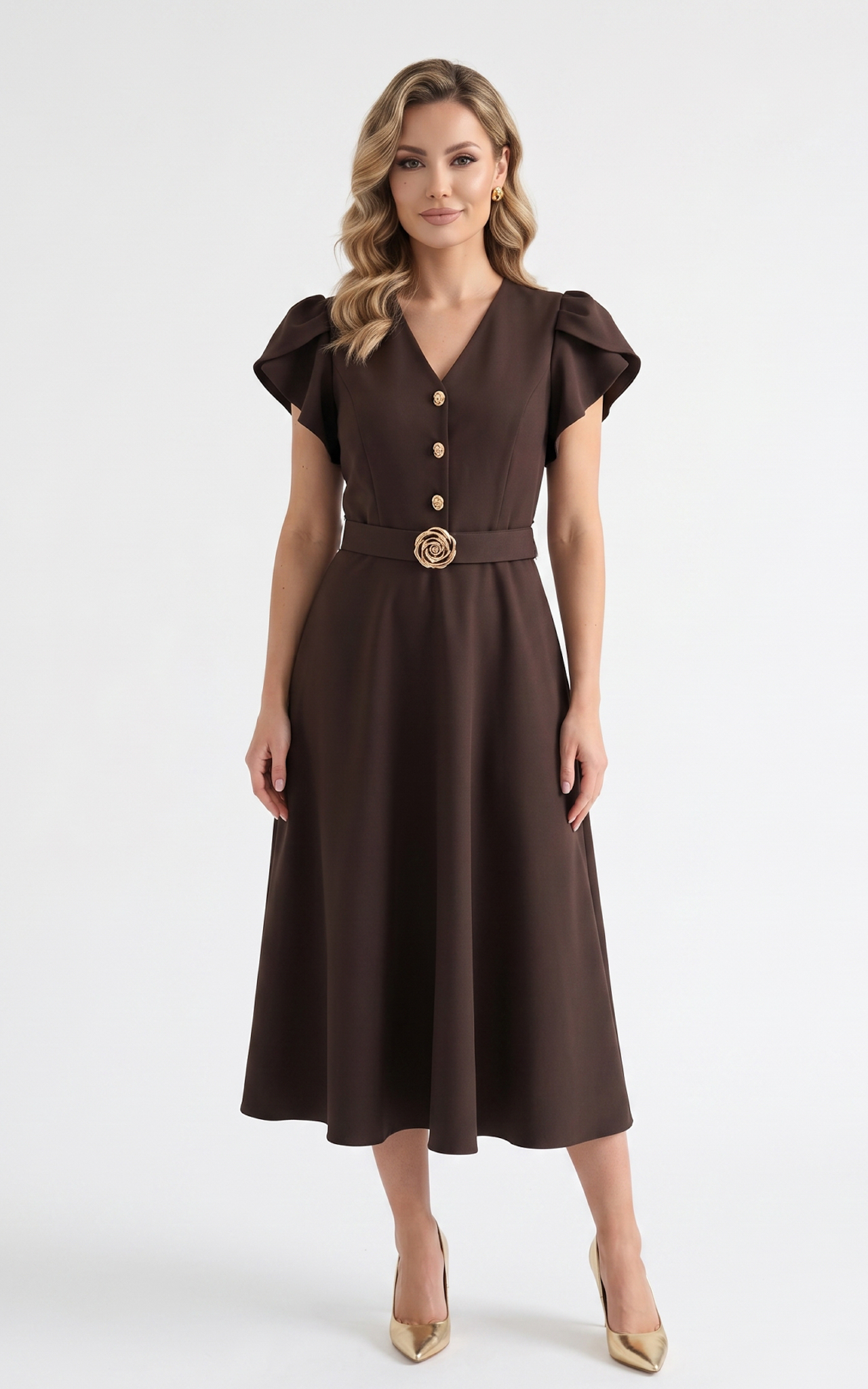 Rochie din stofa Huxley maro [3]