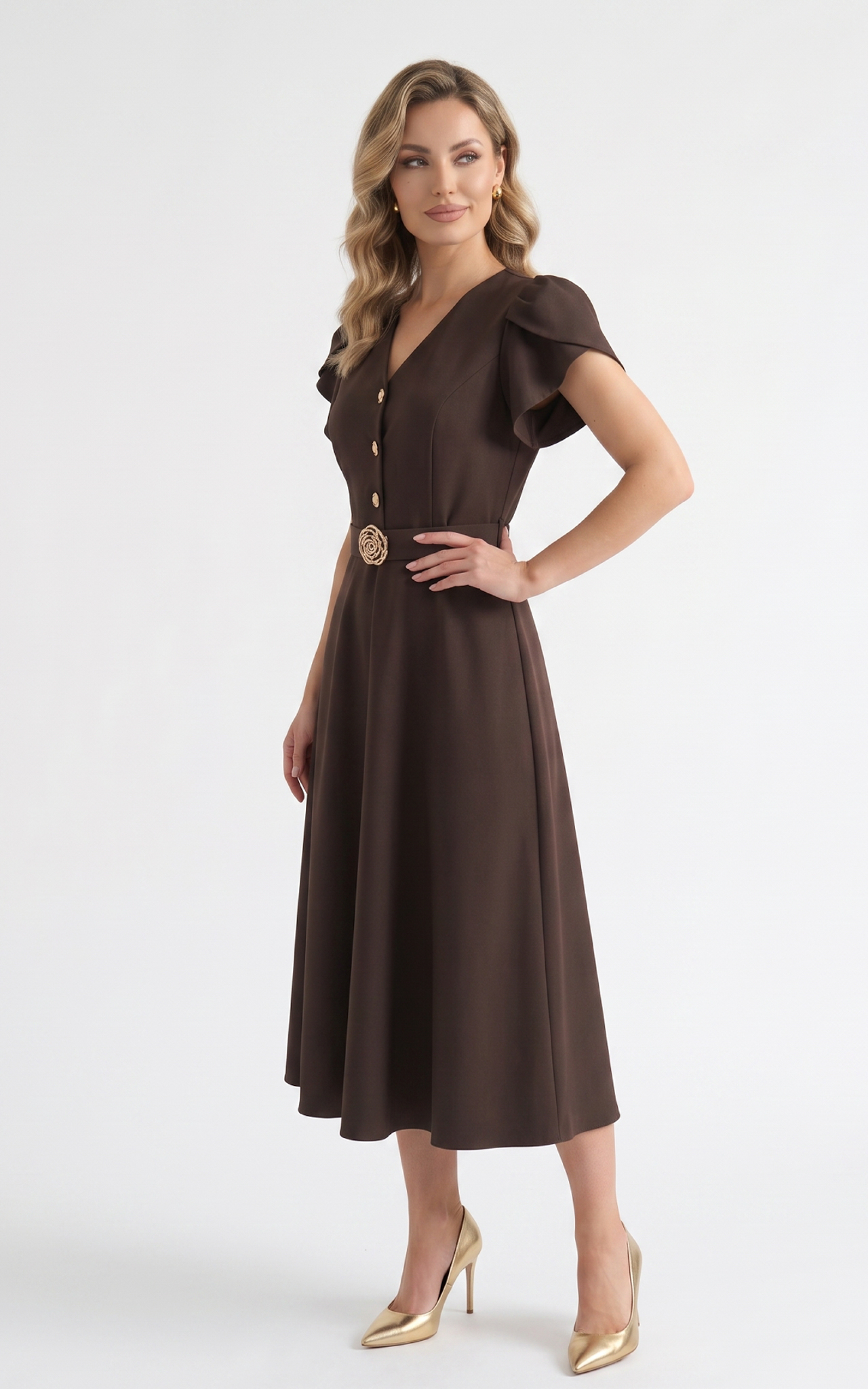 Rochie din stofa Huxley maro [4]
