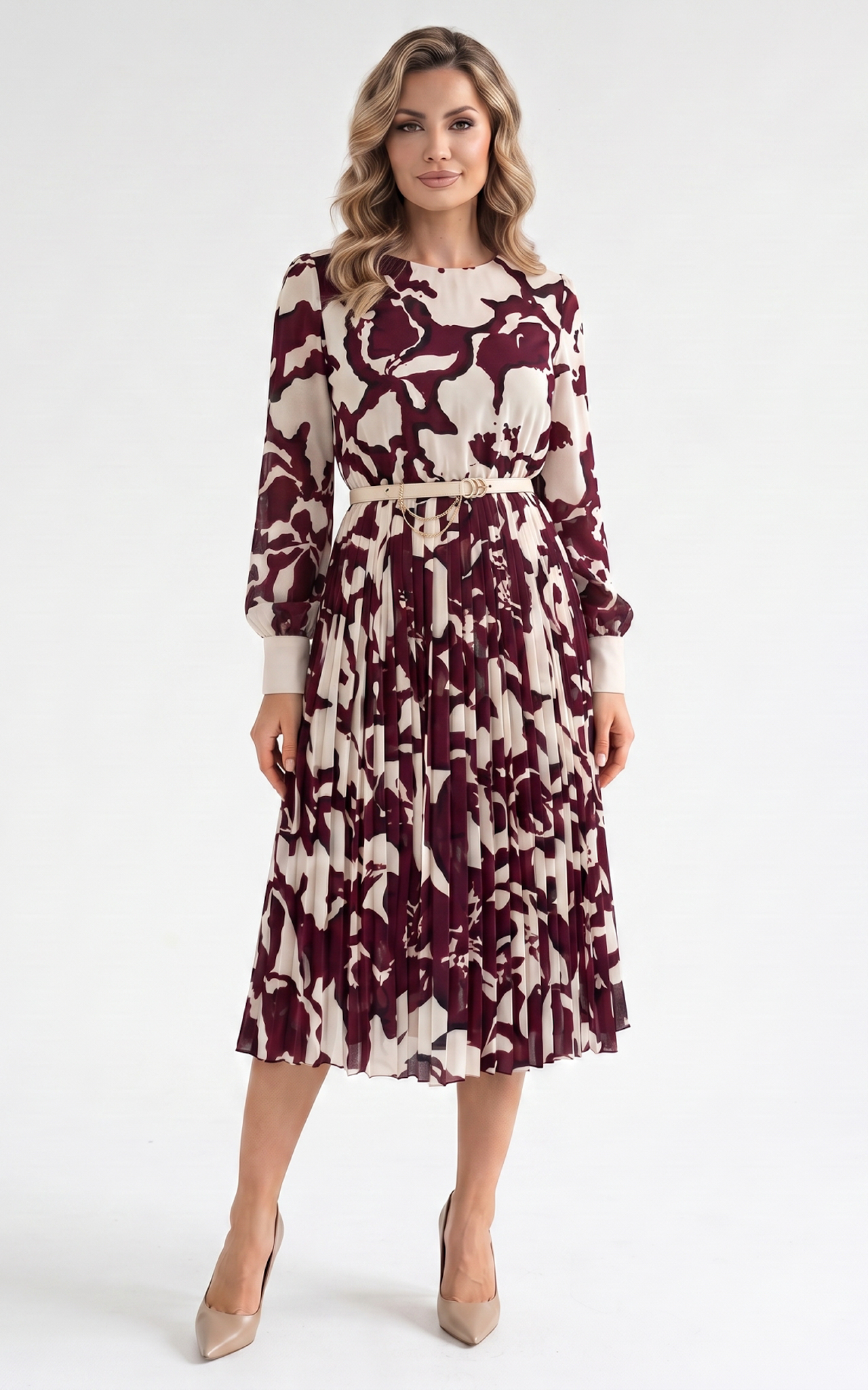 Nou - Rochie de vara, din voal vaporos cu elastic in talie Hera bordo