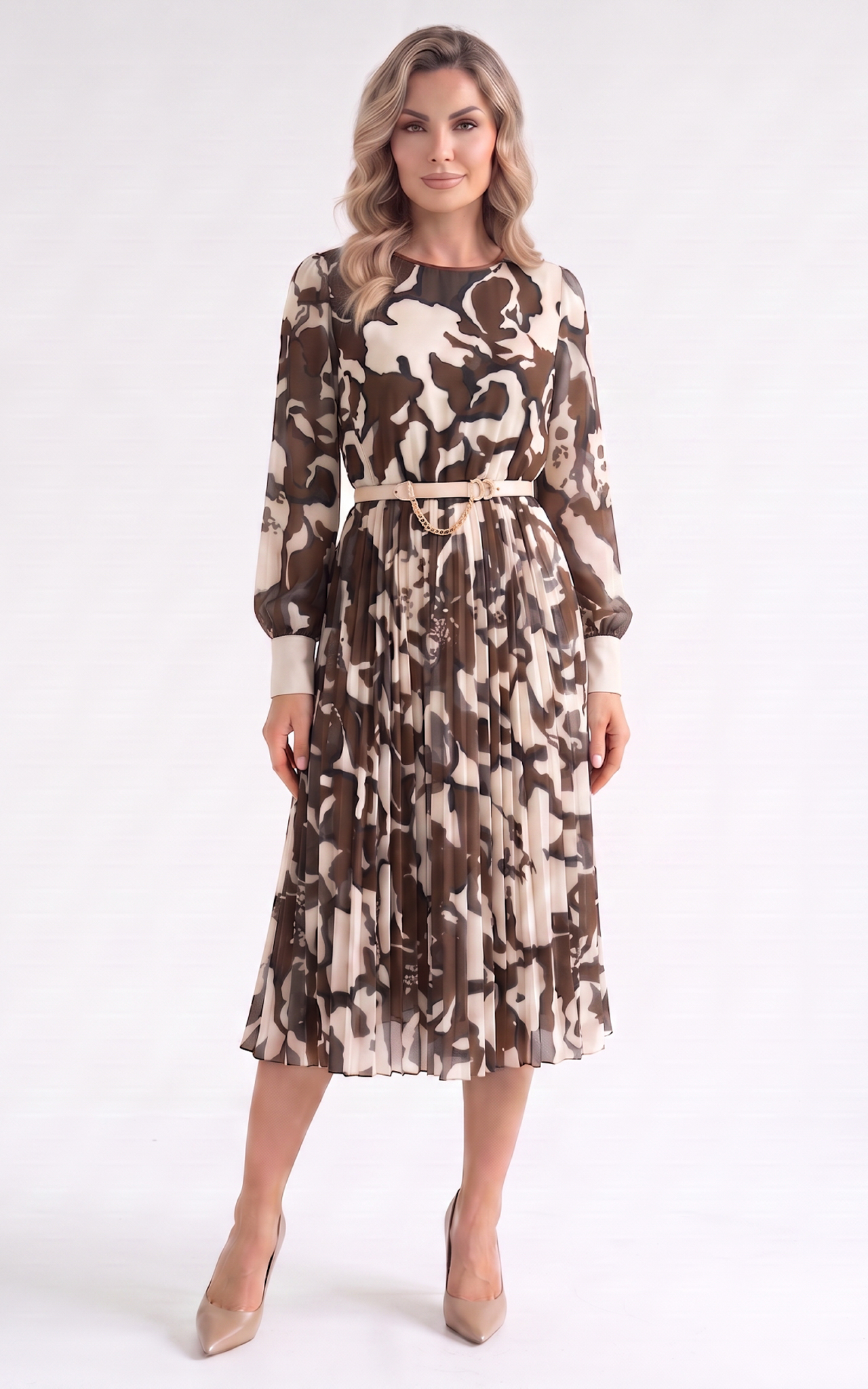 Nou - Rochie de vara, din voal vaporos cu elastic in talie Hera maro