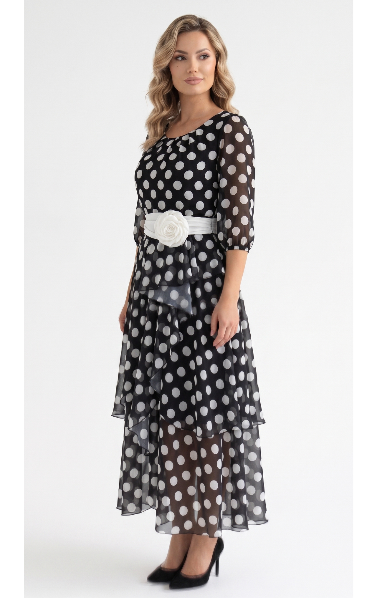 Rochie de vara, din voal vaporos cu elastic in talie Hania neagra [3]
