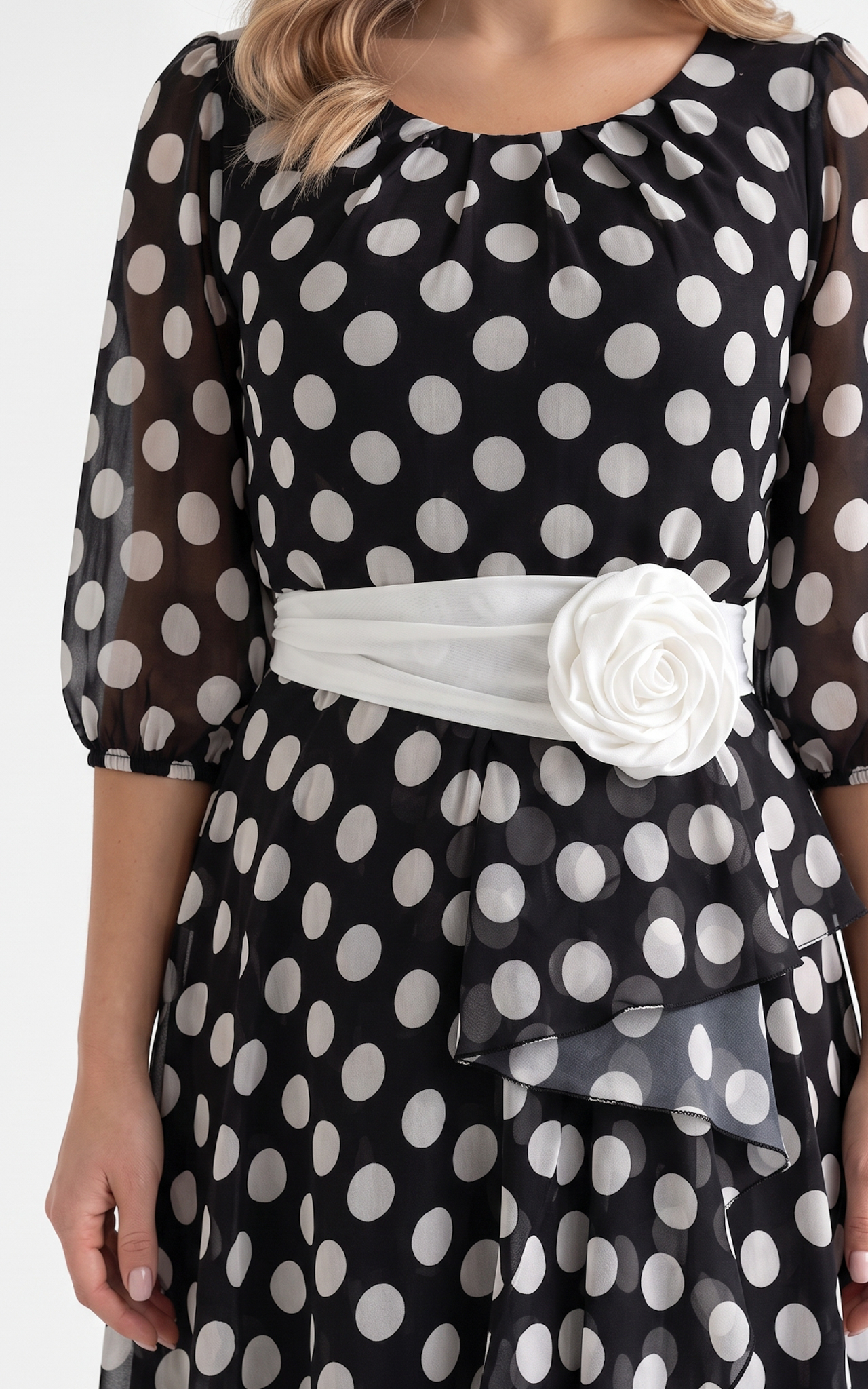 Rochie de vara, din voal vaporos cu elastic in talie Hania neagra [4]