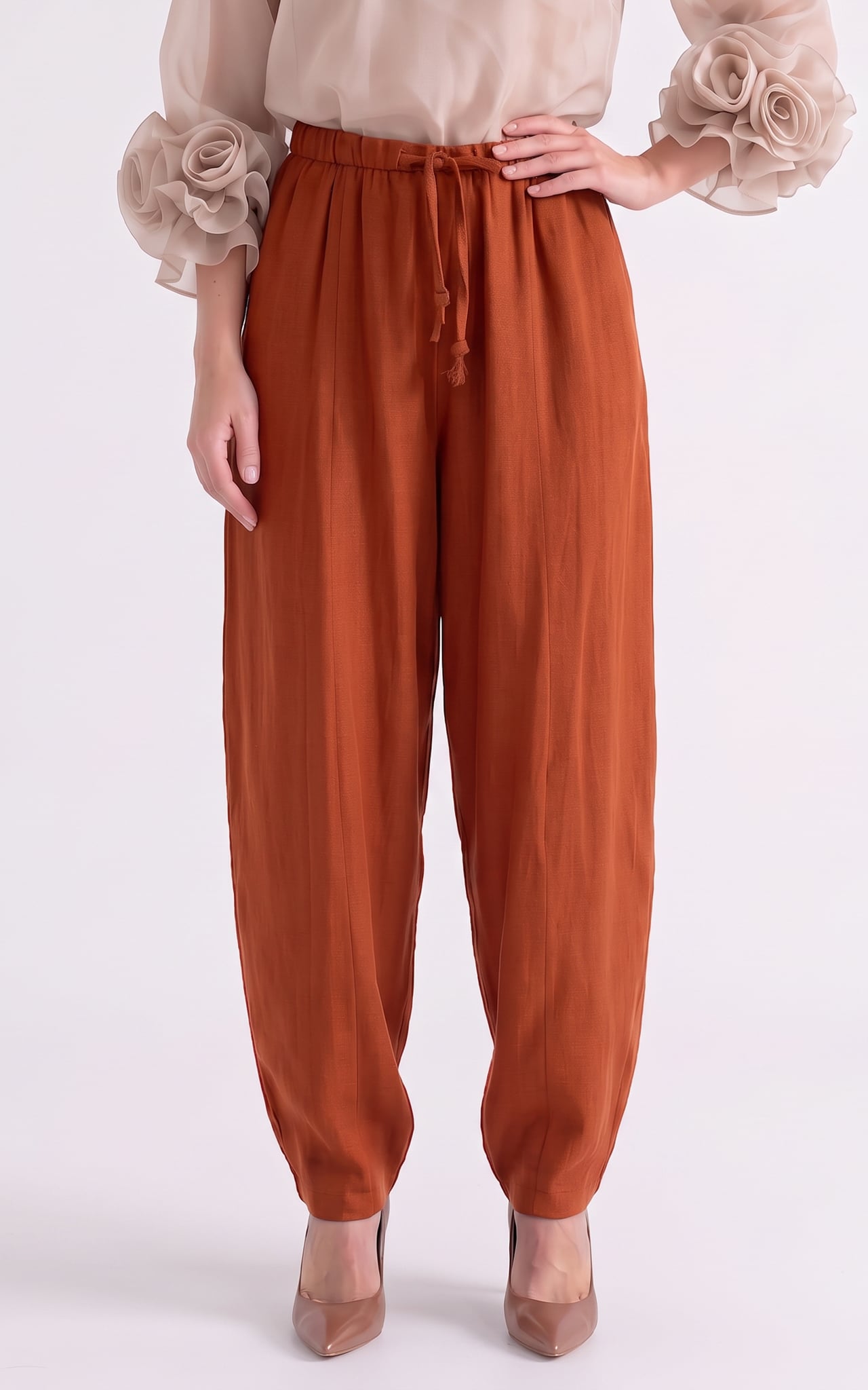 Femei - Pantaloni de bumbac Islah teracotta