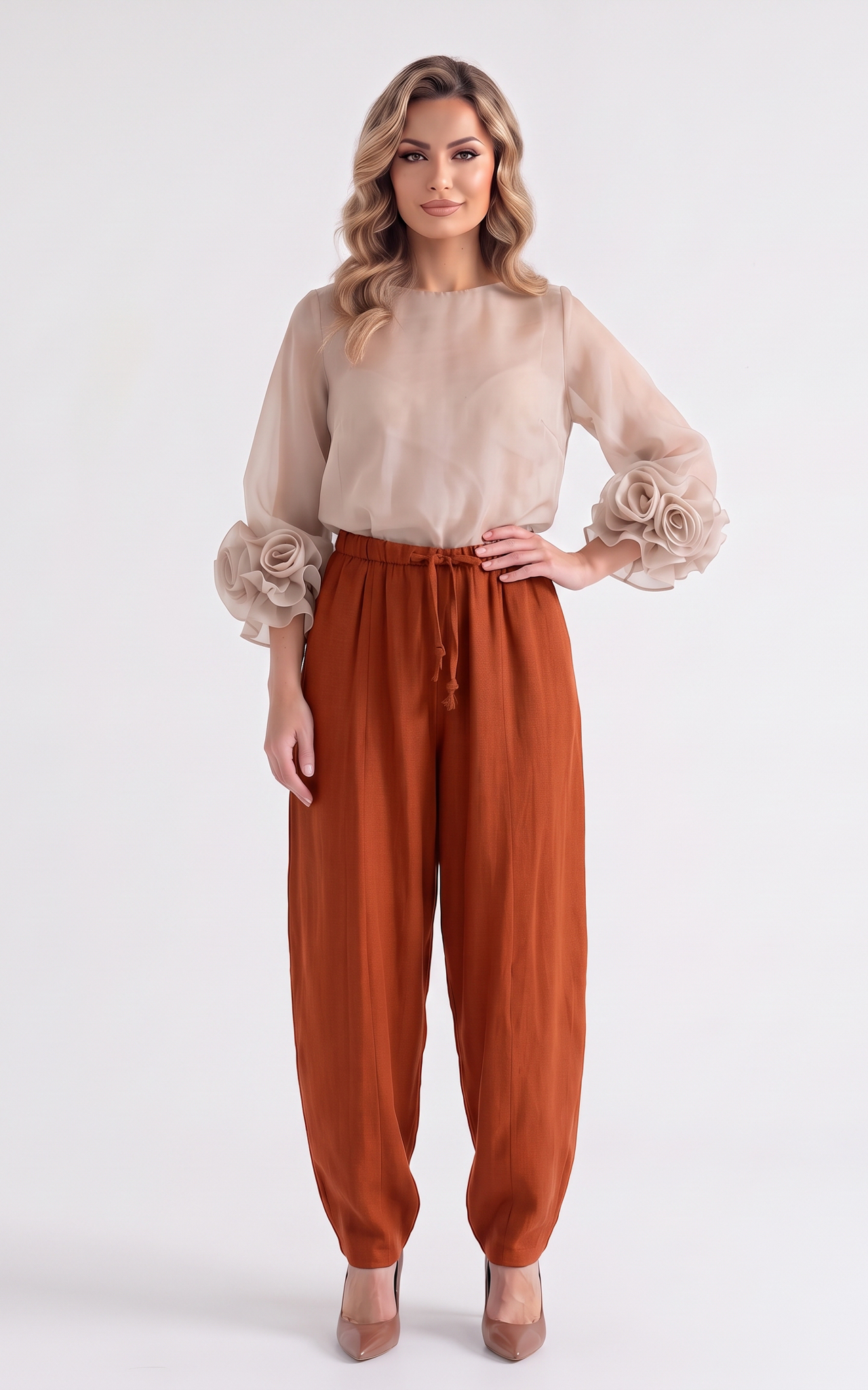 Pantaloni de bumbac Islah teracotta [2]