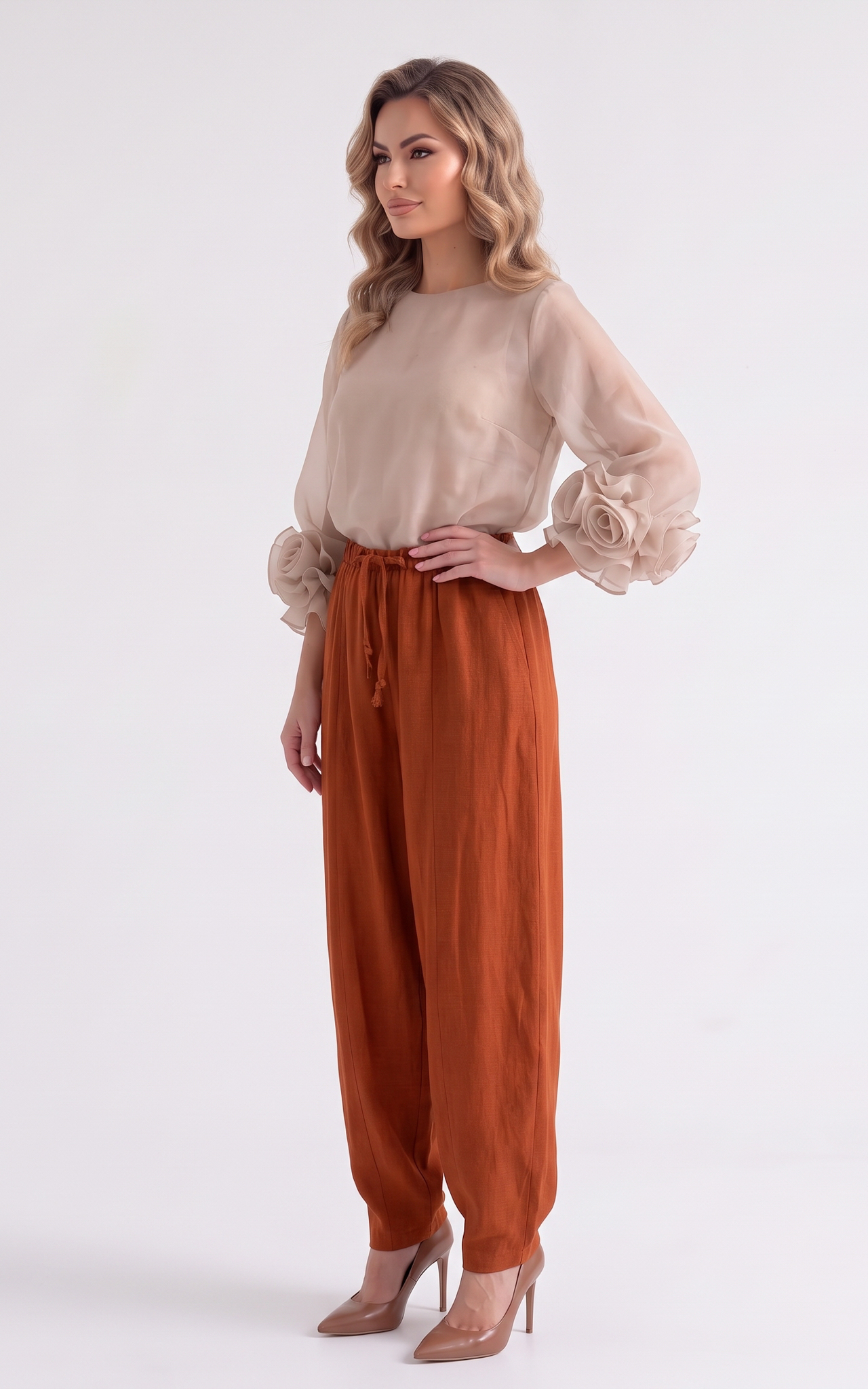 Pantaloni de bumbac Islah teracotta [3]