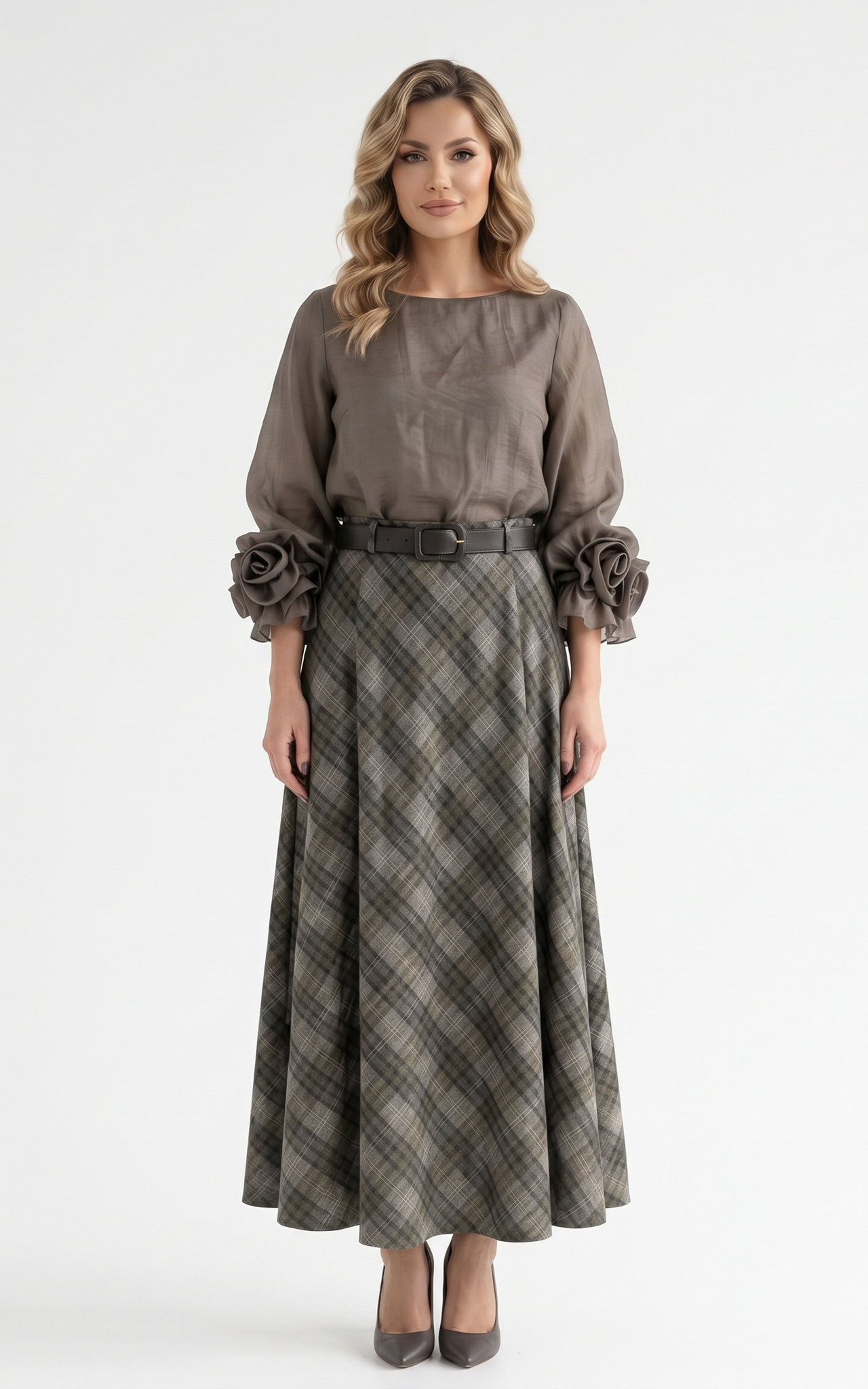 Fusta in carouri Journey in carouri - 102 cm gri [2]